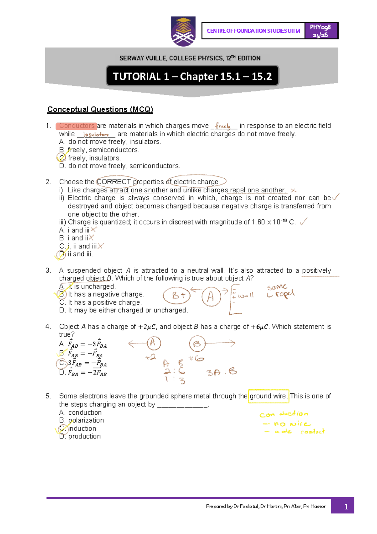 PHY098 UiTM Chapter 15.1-15.2 Conceptual Questions & Solutions - Studocu