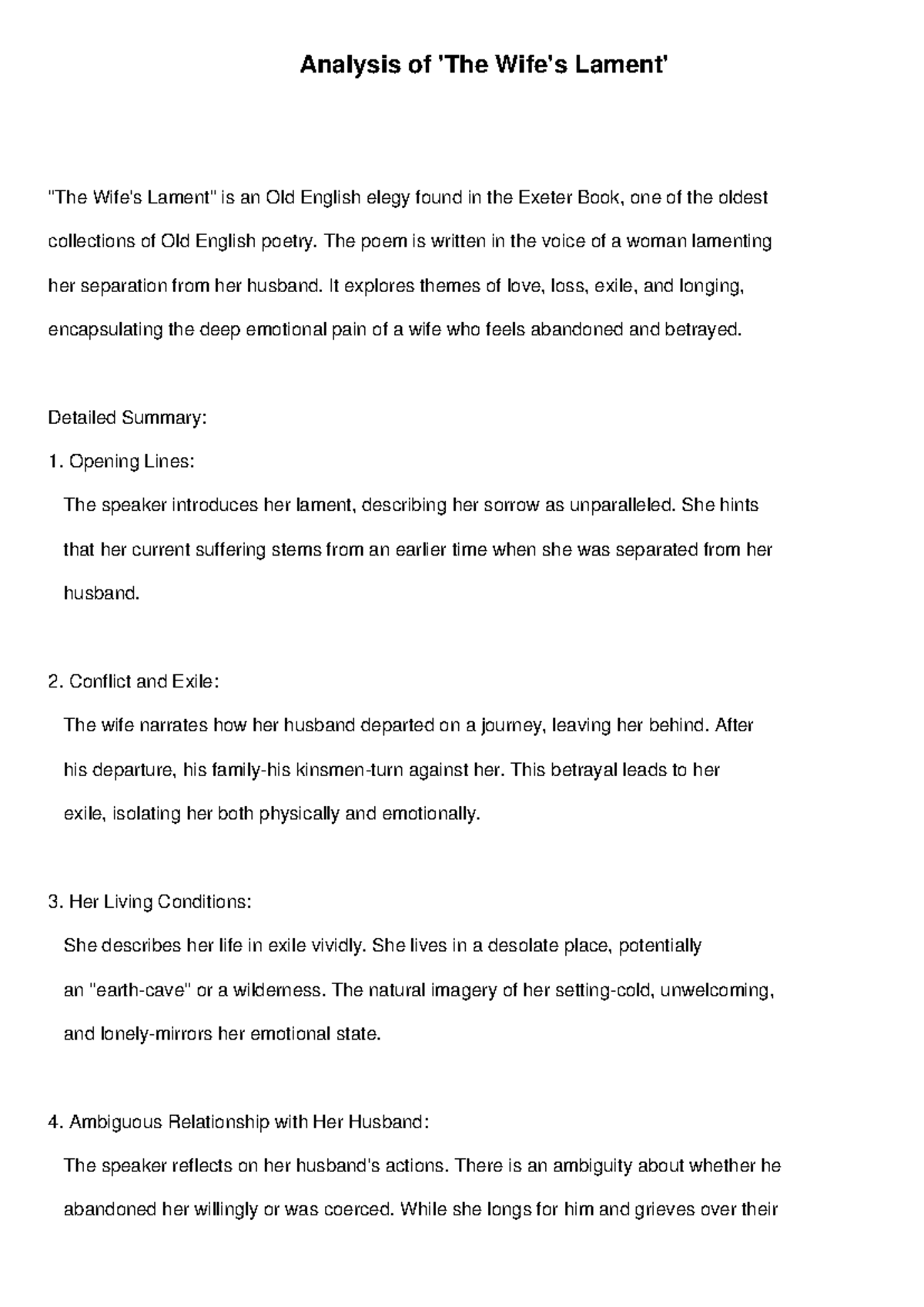 Analysis and Summary of 'The Wife's Lament' - English Literature Study - Studocu