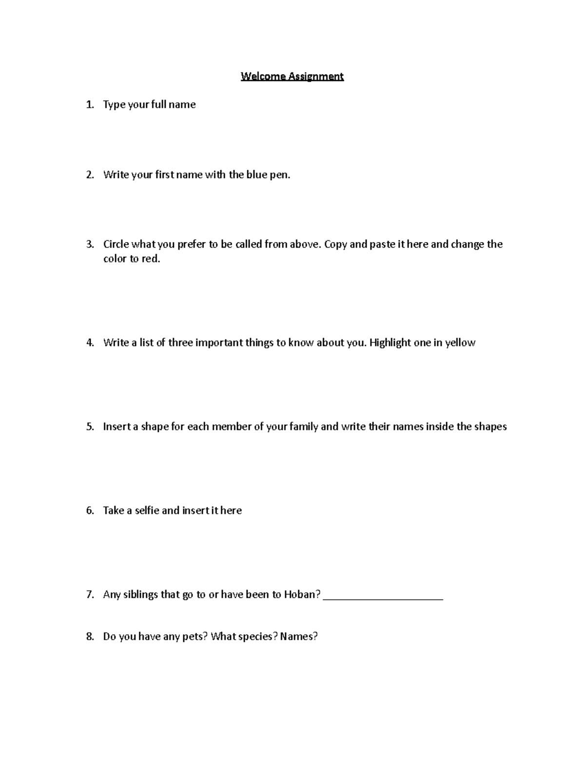 Welcome Assignment for New Students: Getting to Know You! - Studocu