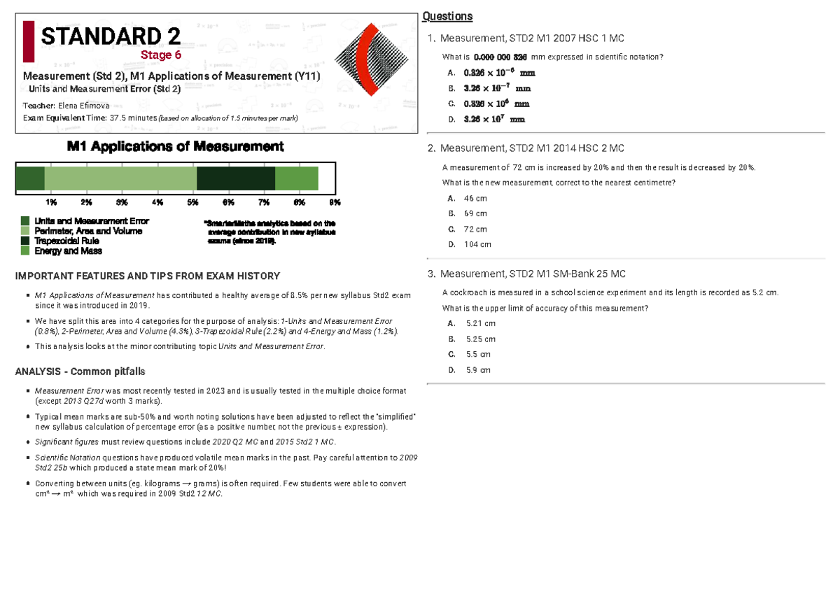Units and Measurement Errors: Analysis and Strategies for STD2 M1 - Studocu