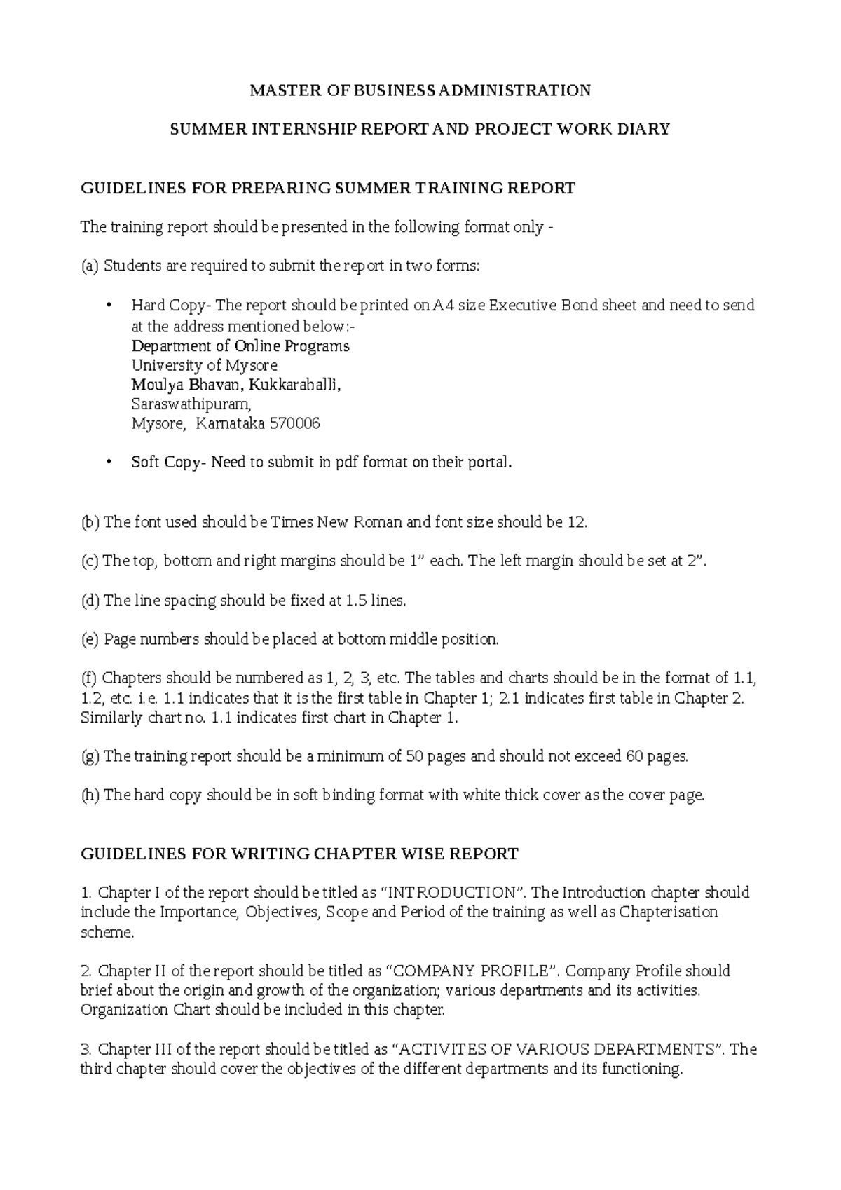 MBA 2022 Summer Internship Report Guidelines and Format Overview - Studocu