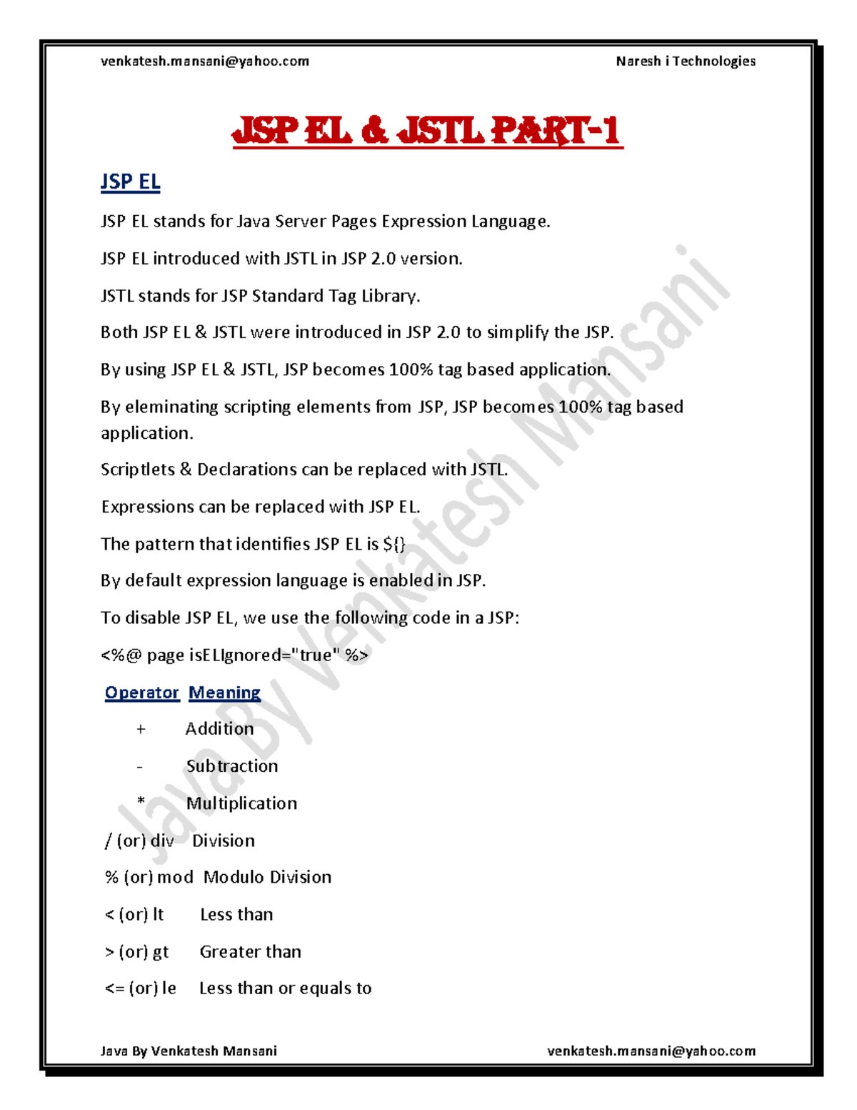 JSP EL & JSTL Overview - Part 1 - Essential Concepts and Usage - Studocu