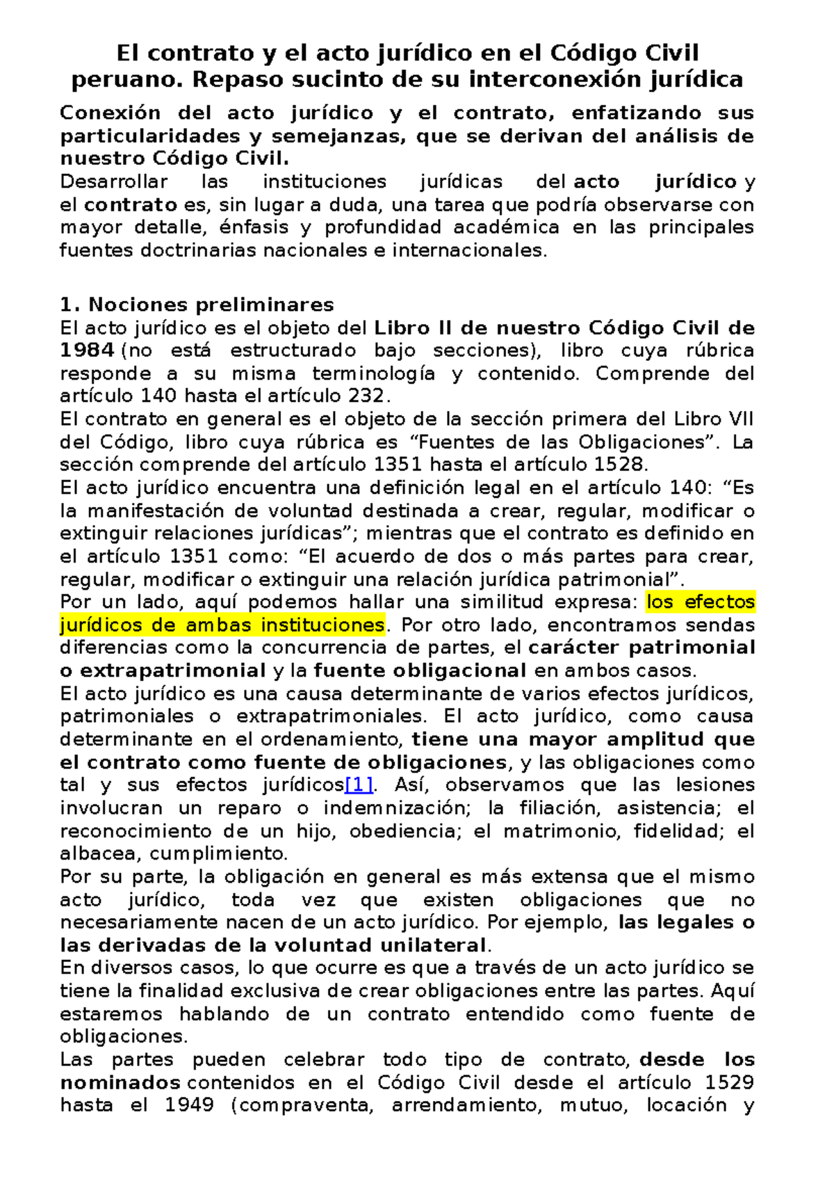Lectura: El Contrato y el Acto Jurídico en el Código Civil Peruano ...