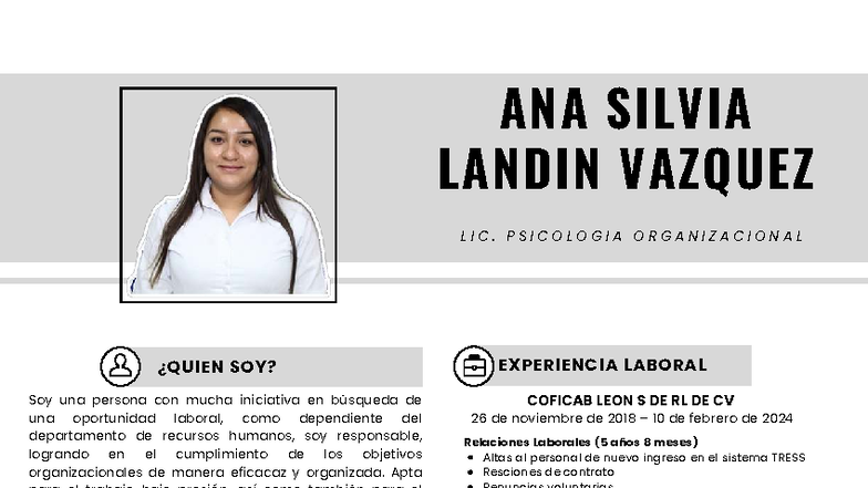CV de Ana Silvia Landin Vazquez - Lic. Psicología Organizacional - Studocu