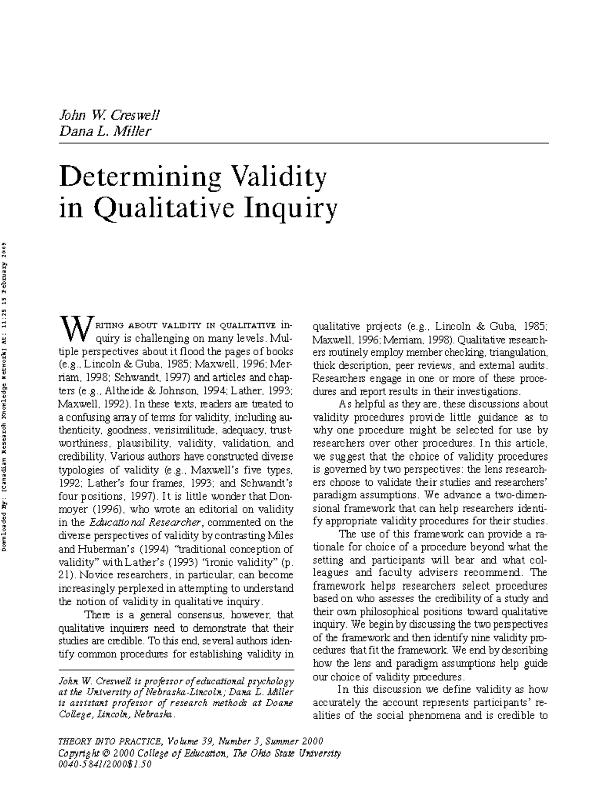 CRESWELL 24 Qualitative Questions on Validity in Qualitative Research ...