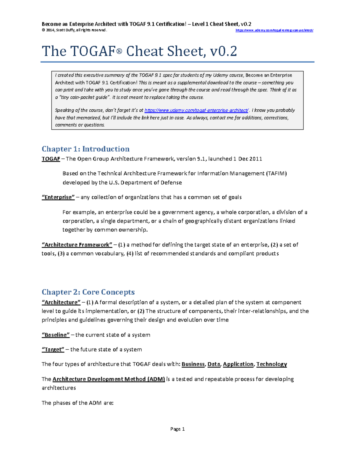 TOGAF 9.1 Cheat Sheet: Key Concepts and Architecture Development Guide ...