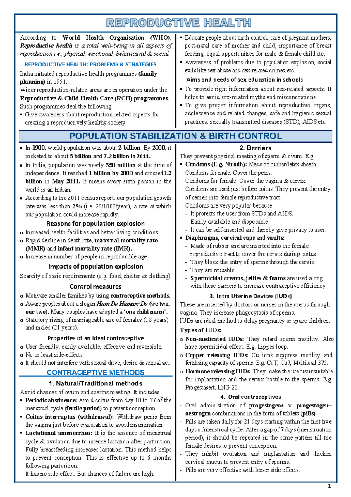 Reproductive Health Strategies and Population Control in India (Course ...