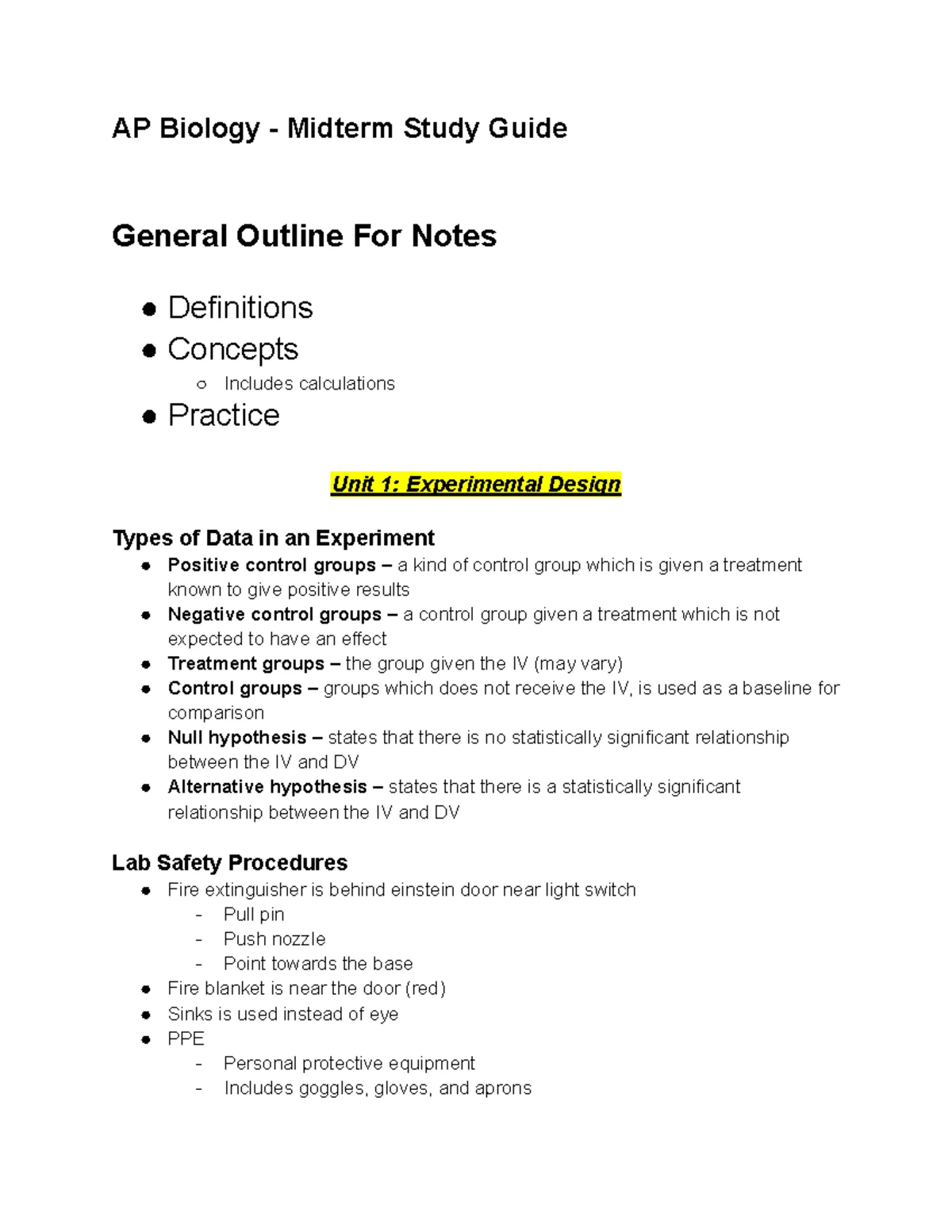 Biology BIOL101 Midterm Study Guide and Key Concepts - Studocu