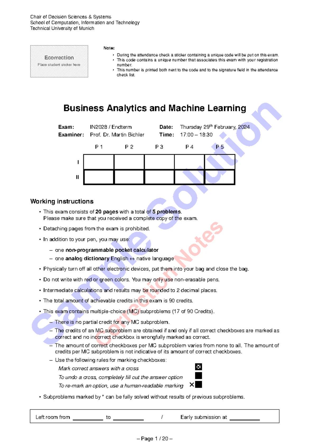 BAML IN2028 Retake Exam Sample Solutions and Instructions - Studocu