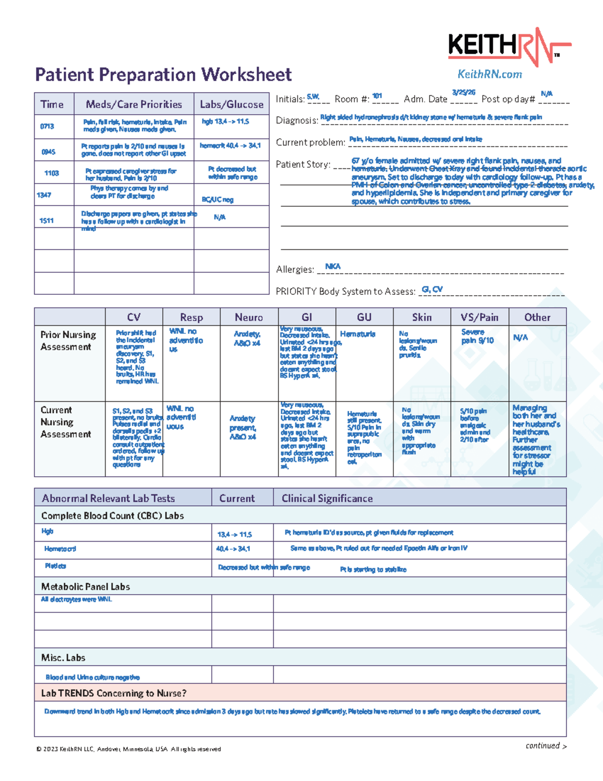Patient Preparation Worksheet: RN Assessment & Discharge Planning - Studocu