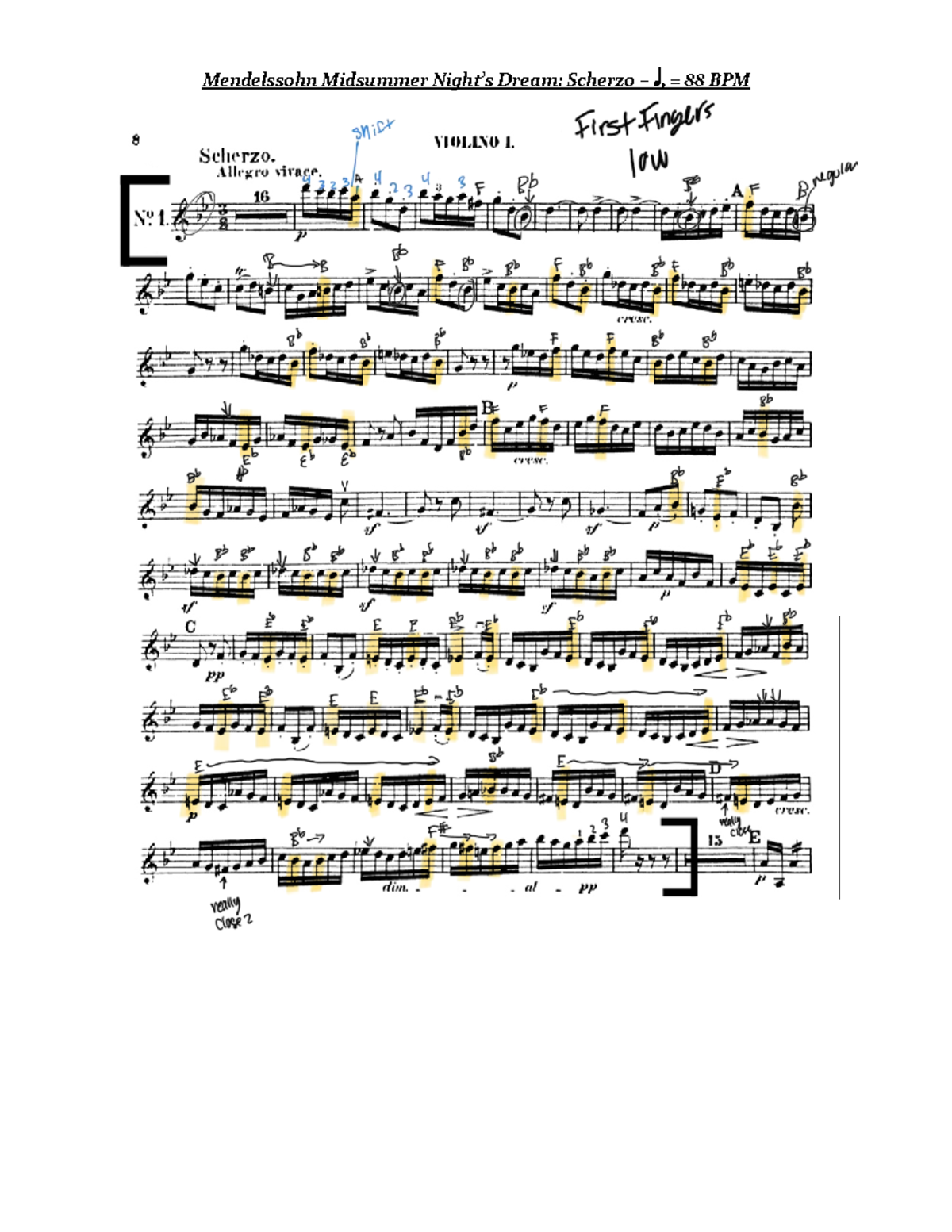 Mendelssohn Midsummer Night's Dream: Violin I Scherzo Analysis