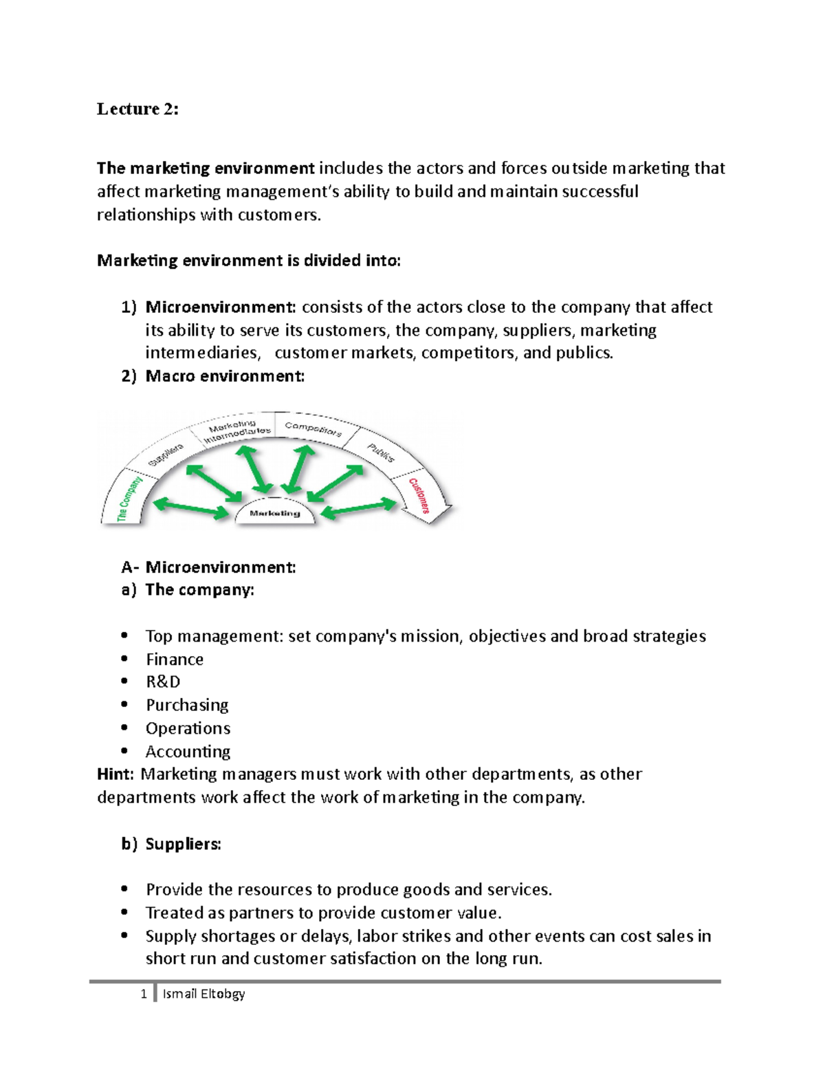 Lecture notes, lecture 2 - Analyzing the marketing environment ...