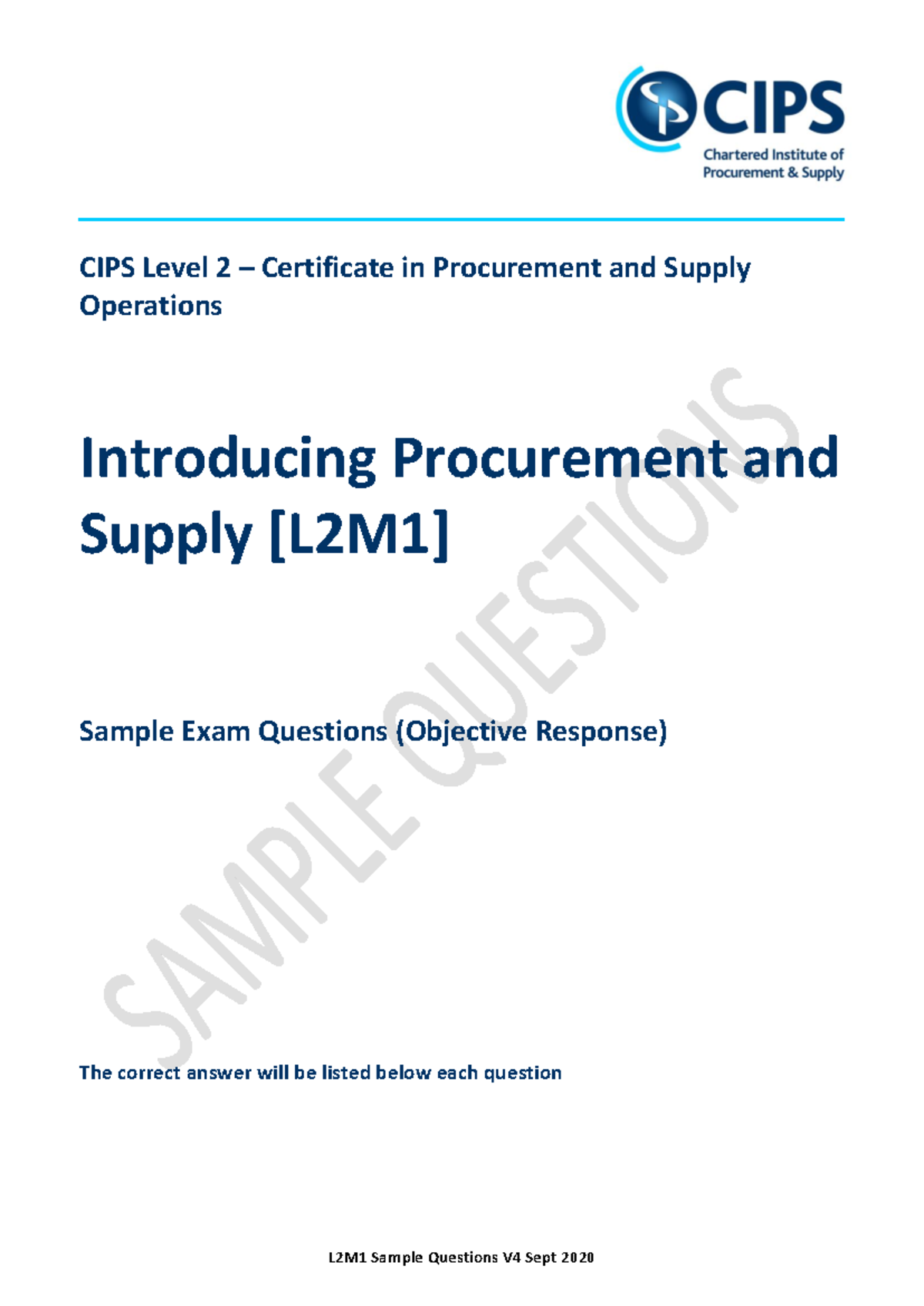 CIPS L2M1 Sample Exam Questions for Procurement & Supply Operations ...