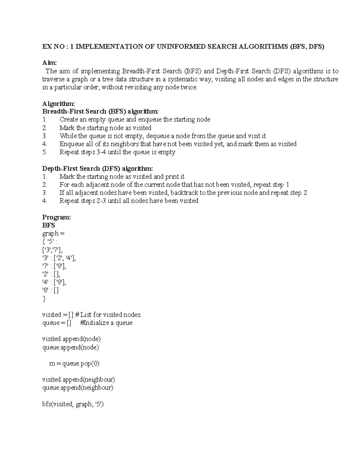 Cs3491 lab manual crt - Nil - EX NO : 1 IMPLEMENTATION OF UNINFORMED ...