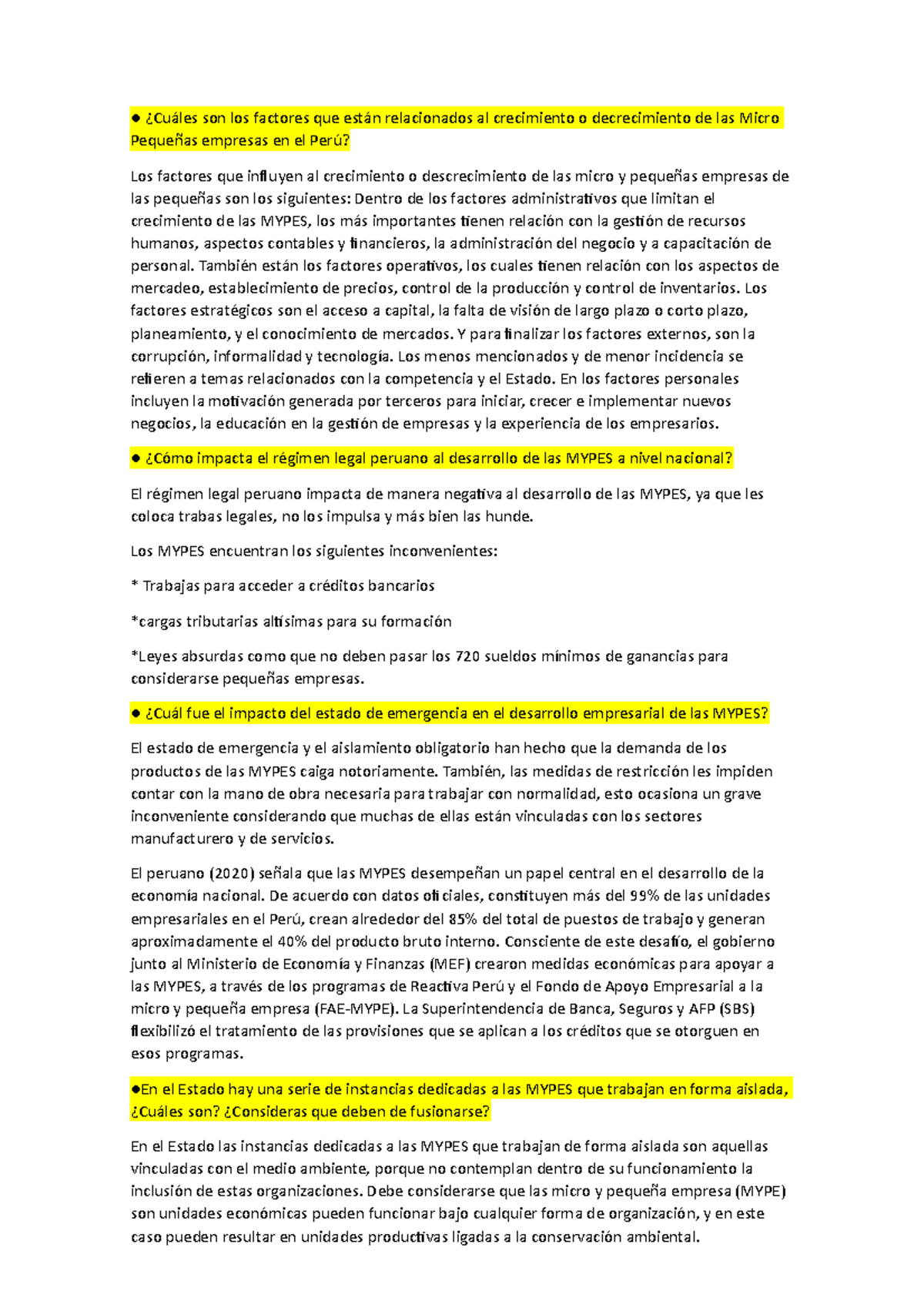 Factores que Influyen en el Crecimiento de las MYPES en Perú - Studocu