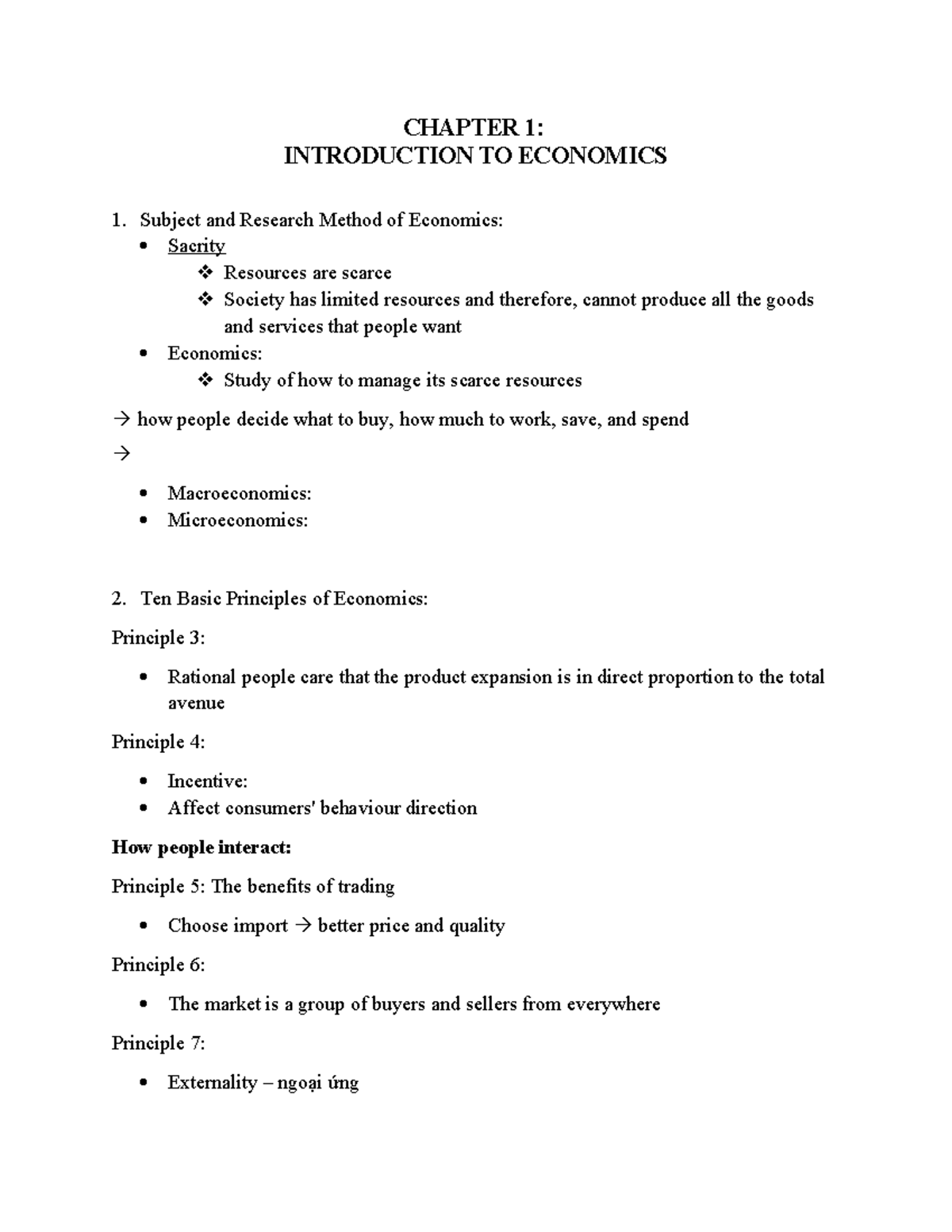 CHAPTER 1: INTRODUCTION TO ECONOMICS - Class Notes - Studocu