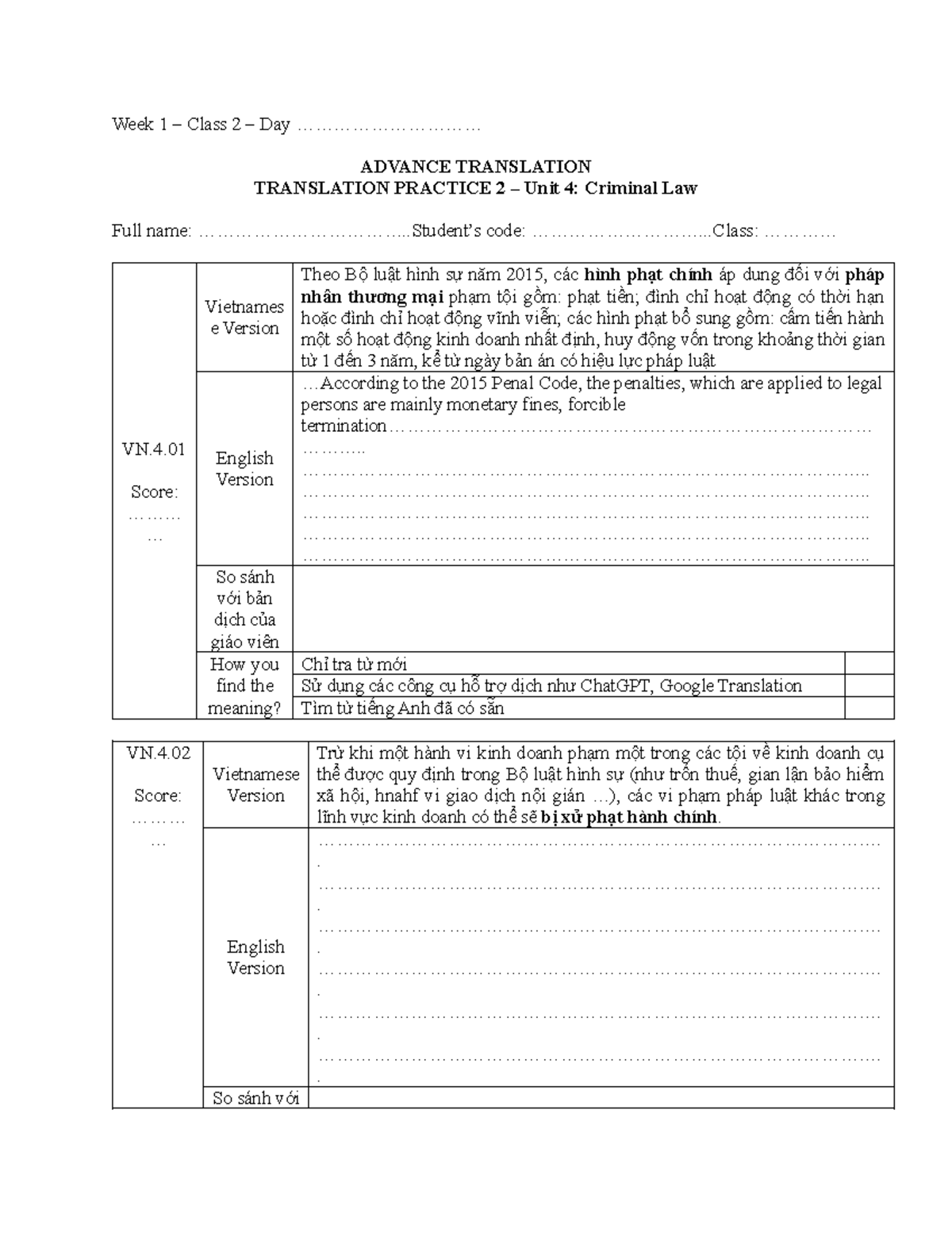 VN.4.01 Translation Practice: Criminal Law Overview - Week 1 Class 2 ...