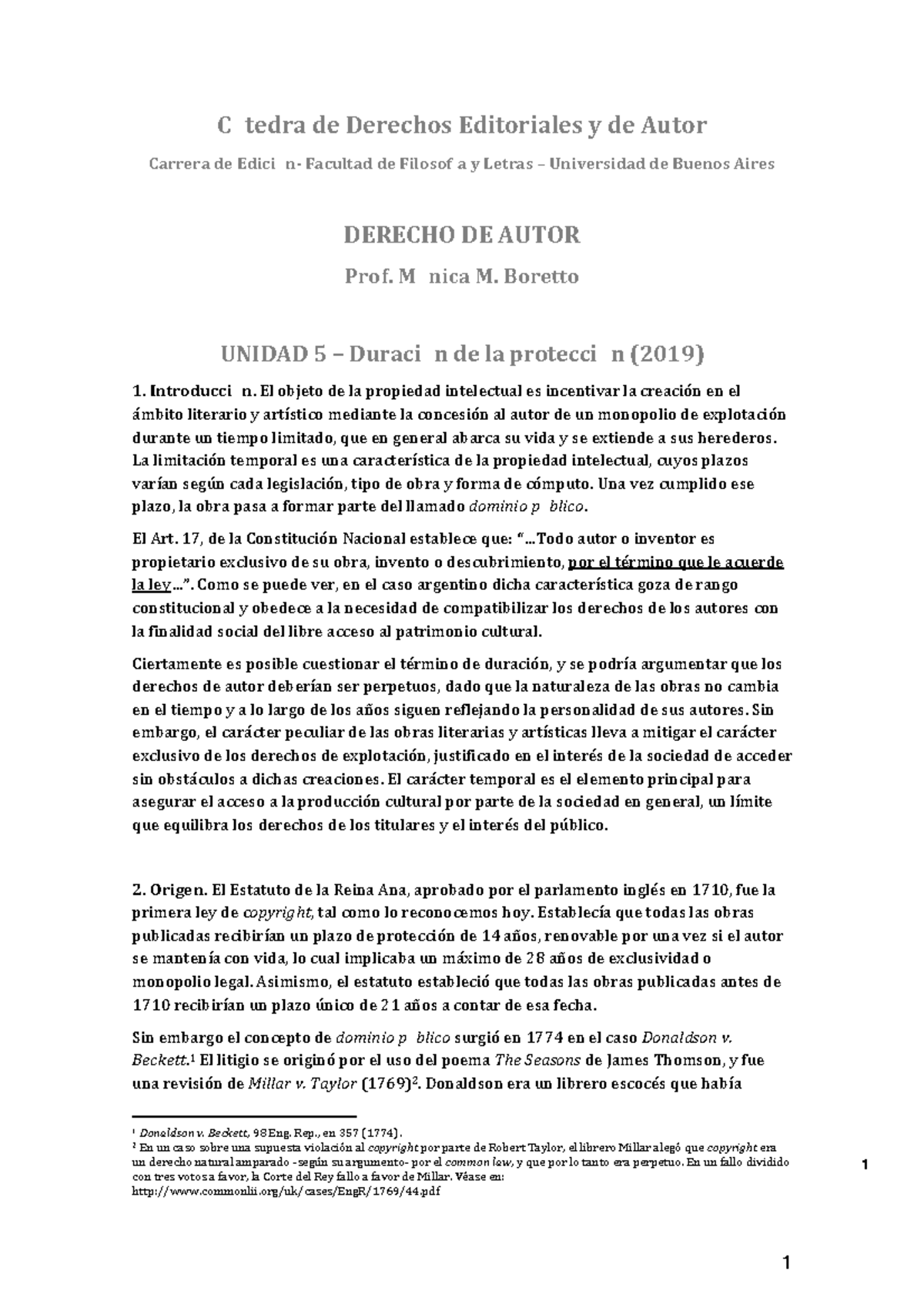 Unidad 5: Duración de la Protección del Derecho de Autor - DEA - Studocu