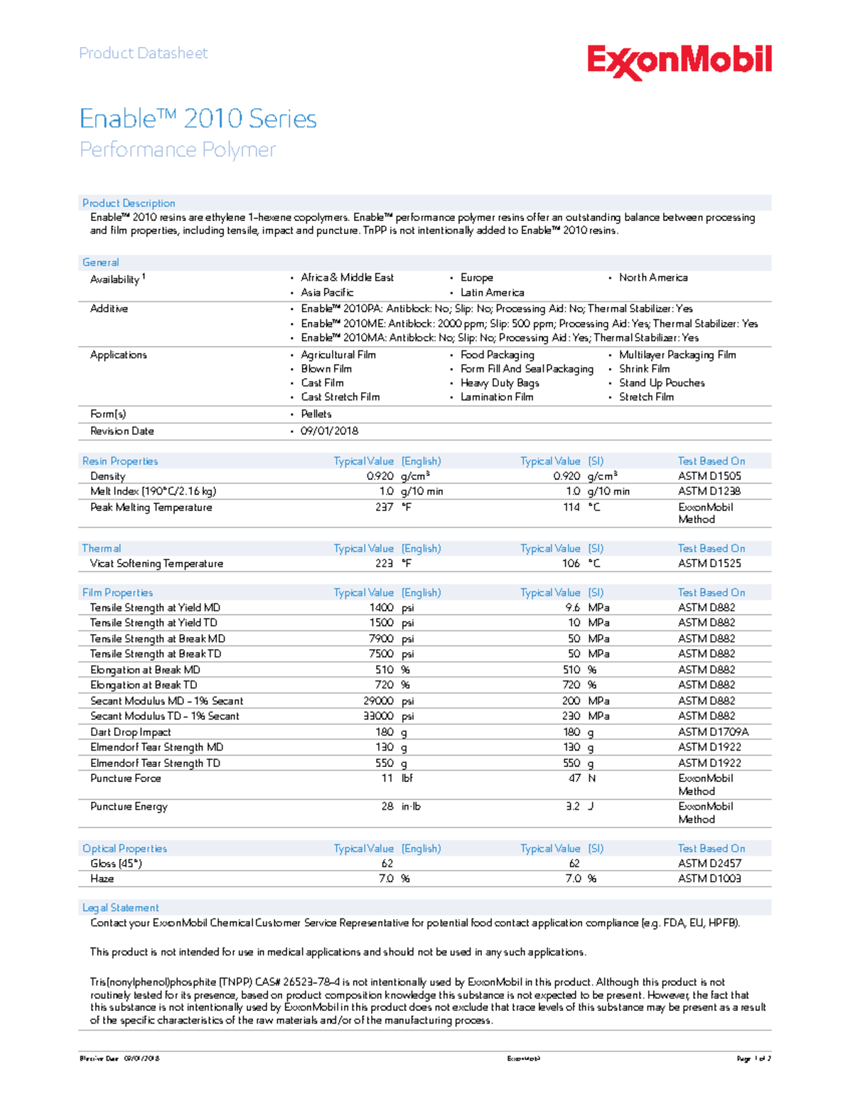 ExxonMobil 2010 Series Performance Polymer Datasheet - Studocu