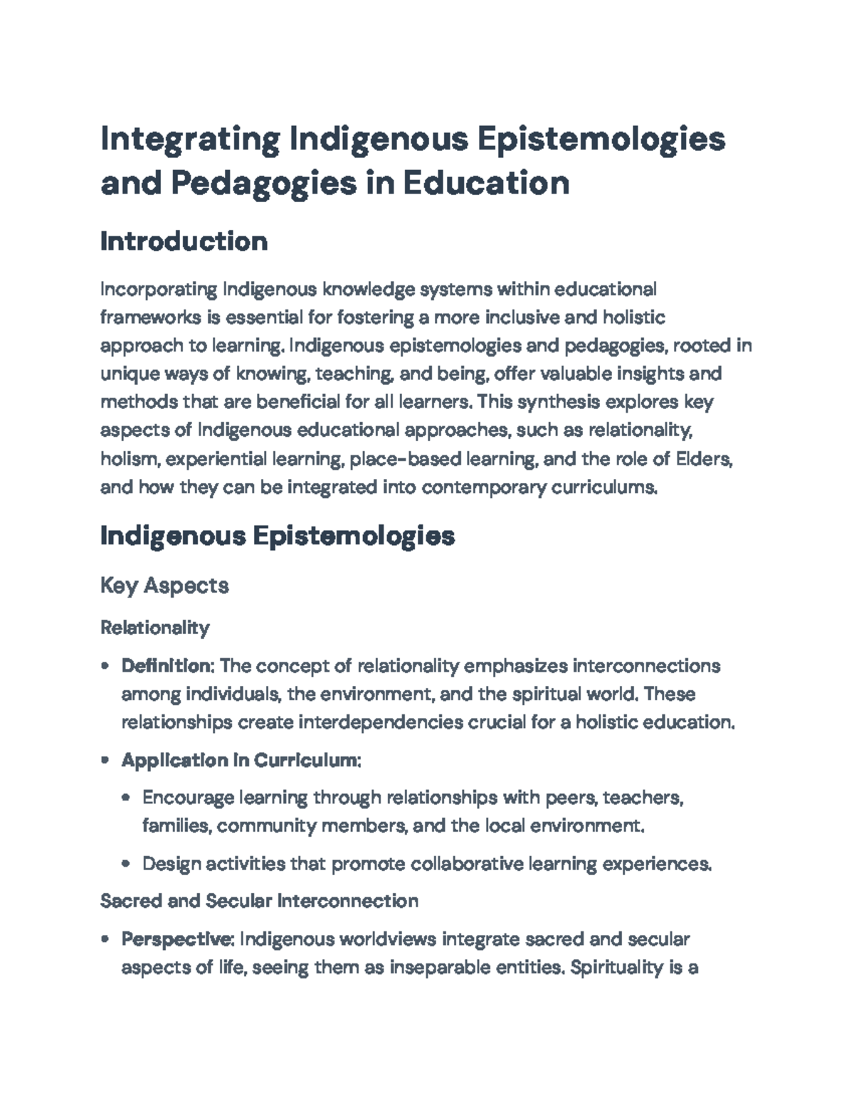 Integrating Indigenous Epistemologies & Pedagogies in Education ...