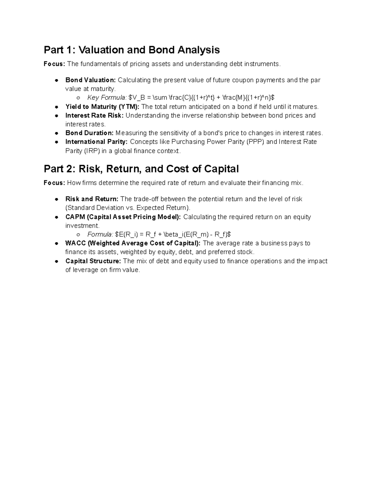 FIN 301: Summary of Exam 3 - Valuation & Risk Analysis (Parts 1+2 ...