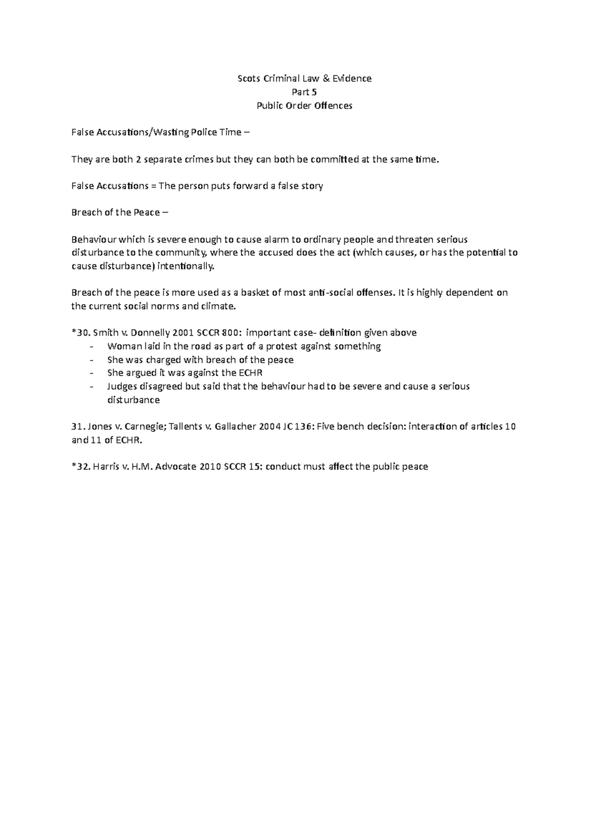 Scots Criminal Law & Evidence: Public Order Offences Part 5 - Studocu