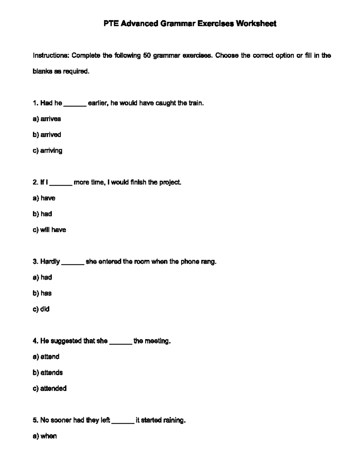 PTE Advanced Grammar Exercises Worksheet - IELTS Docs - Studocu