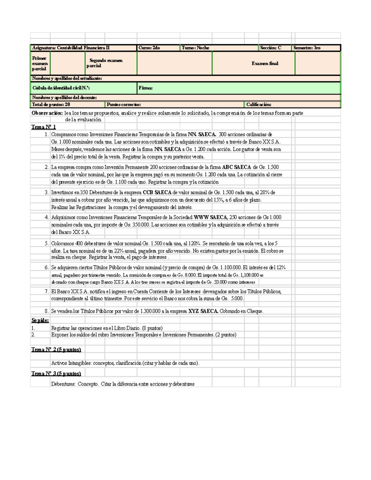 Segundo parcial conta II - Asignatura: Contabilidad Financiera II Curso ...