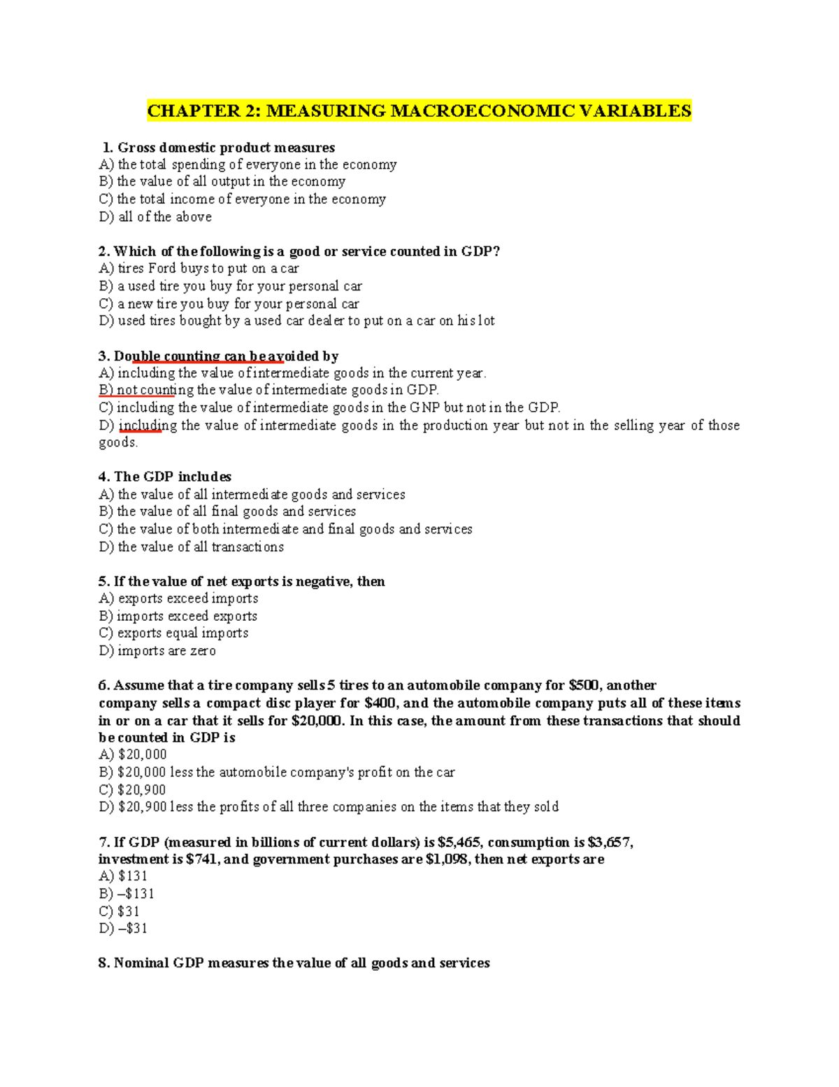 CHAPTER 2 & 3: MACROECONOMICS MCQ REVIEW - Studocu
