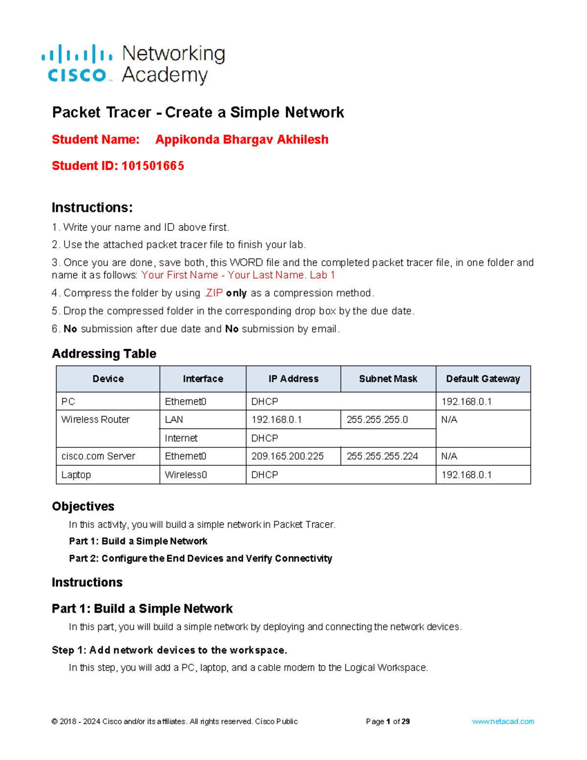 3.5.1 Packet Tracer Lab: Building a Simple Network Setup - Studocu