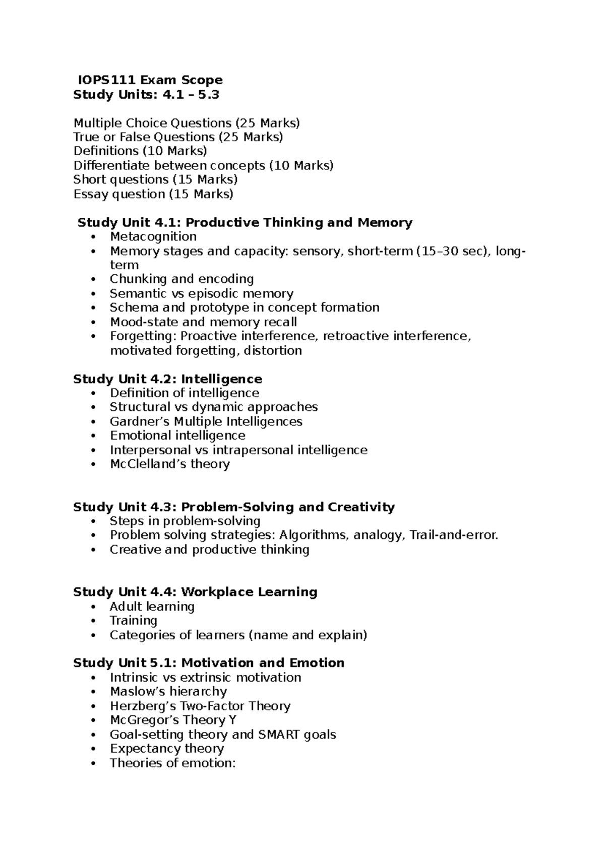 IOPS111 Final Exam Scope: Key Concepts & Questions Overview - Studocu