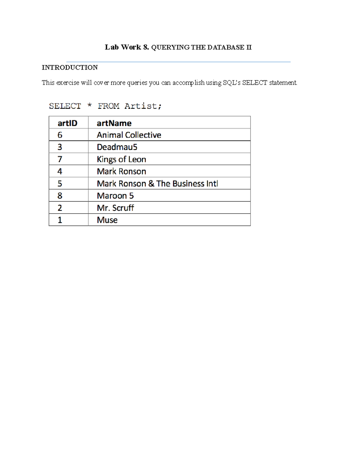 Lab Work 8: Advanced SQL Queries in ICT - Fghcbn - Studocu