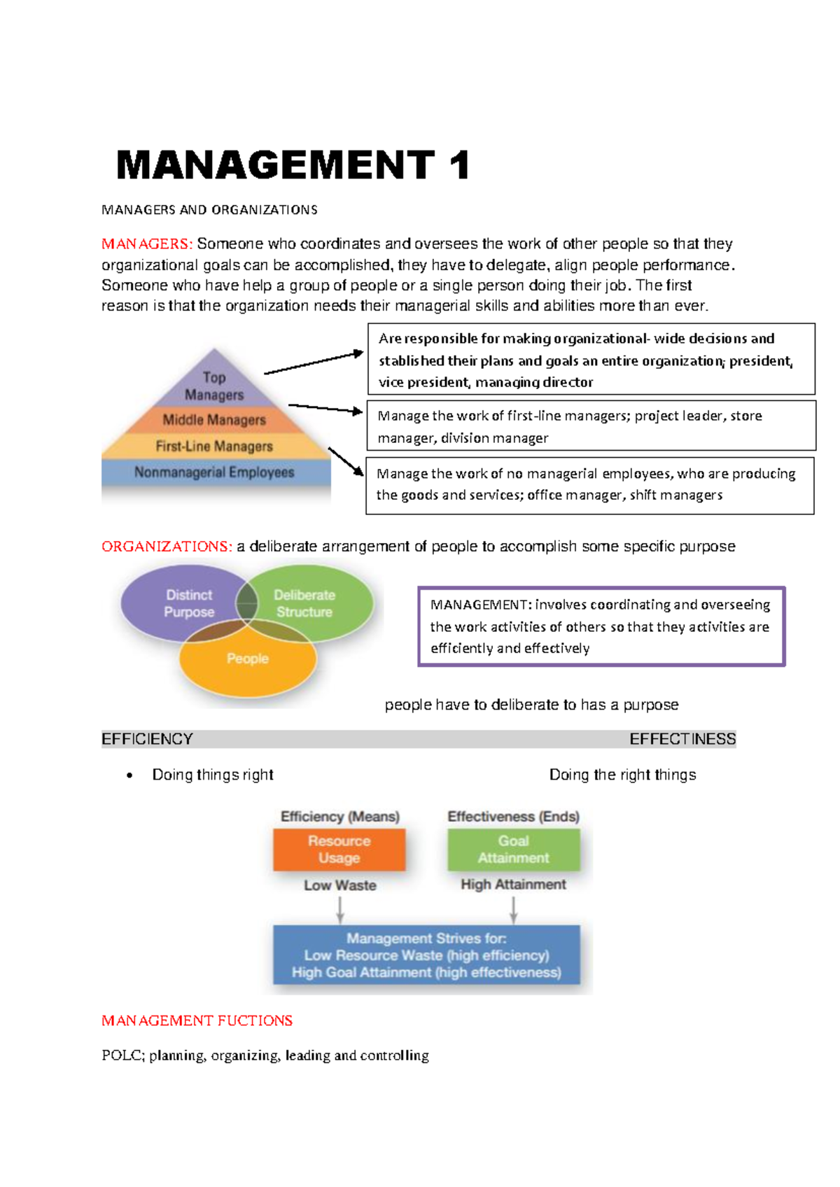 MANAGEMENT 1: Understanding Managers, Organizations, and Their Roles ...