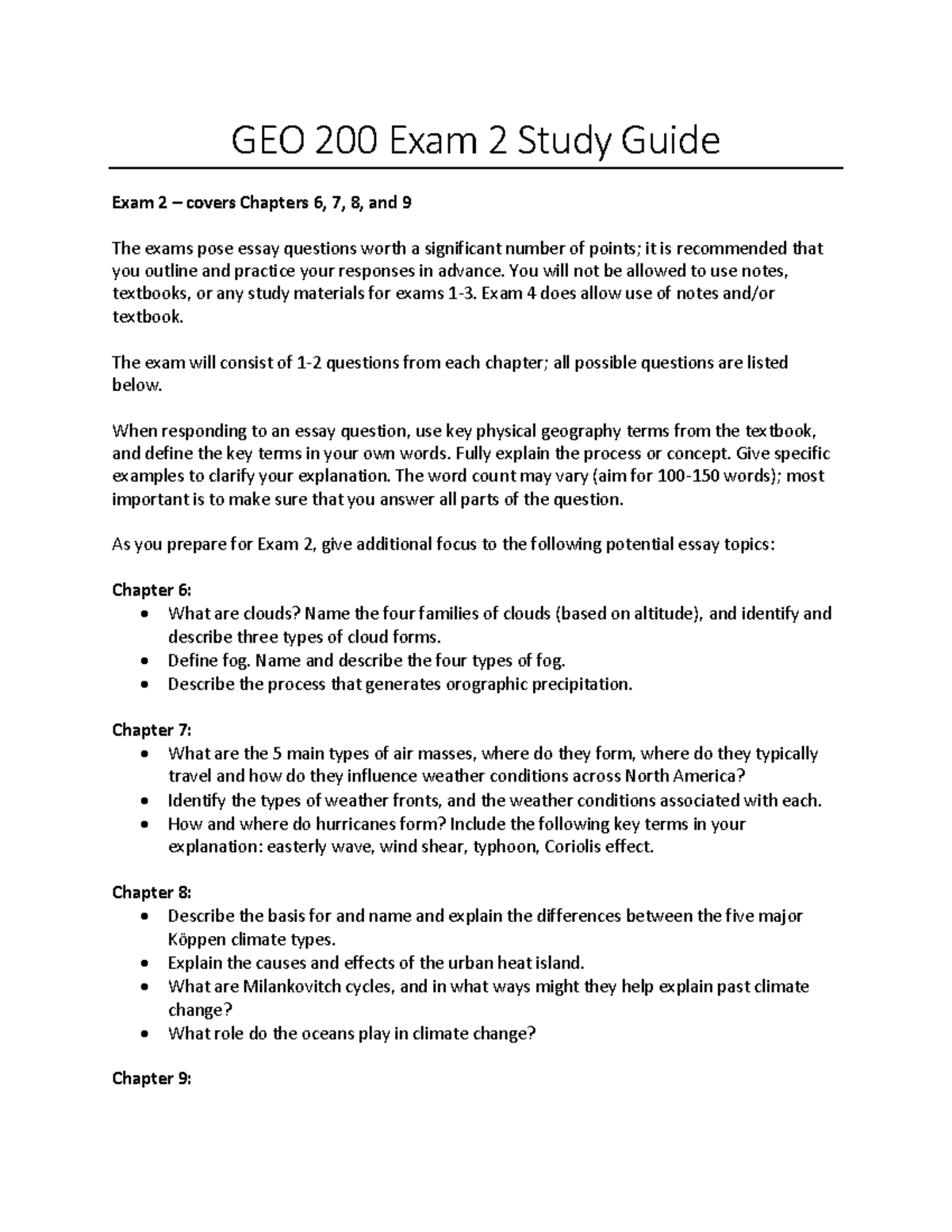 GEO 200 Exam 2 Study Guide: Key Topics from Chapters 6-9 - Studocu