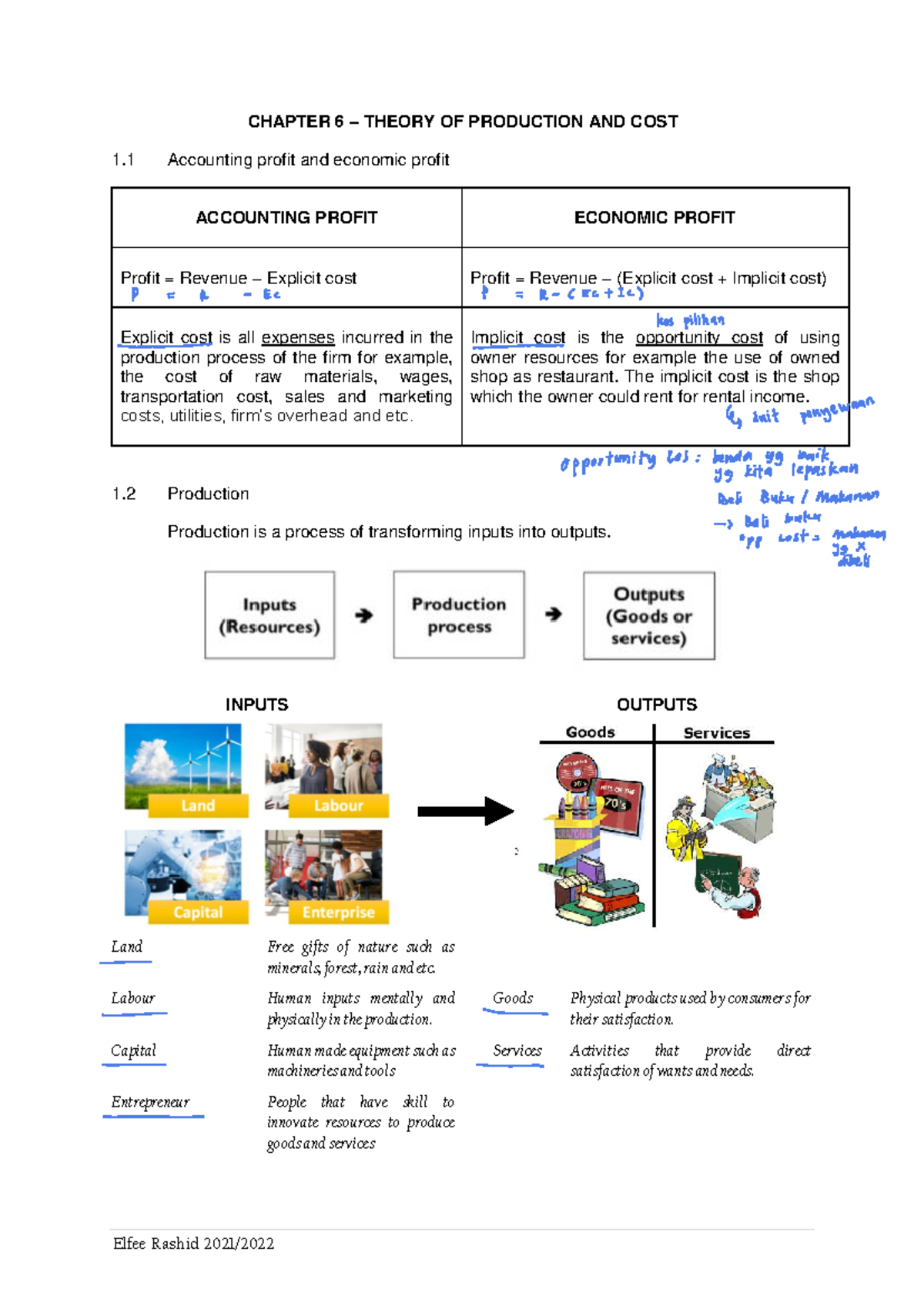 CHAPTER 6 - THEORY OF PRODUCTION AND COST: Key Concepts and Insights ...