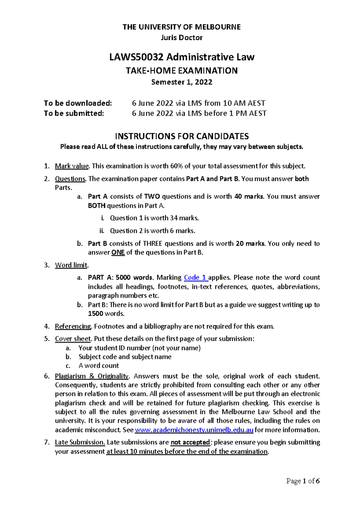 2022 LAWS50032 Juris Doctor Administrative Law Final Exam Guide - Studocu