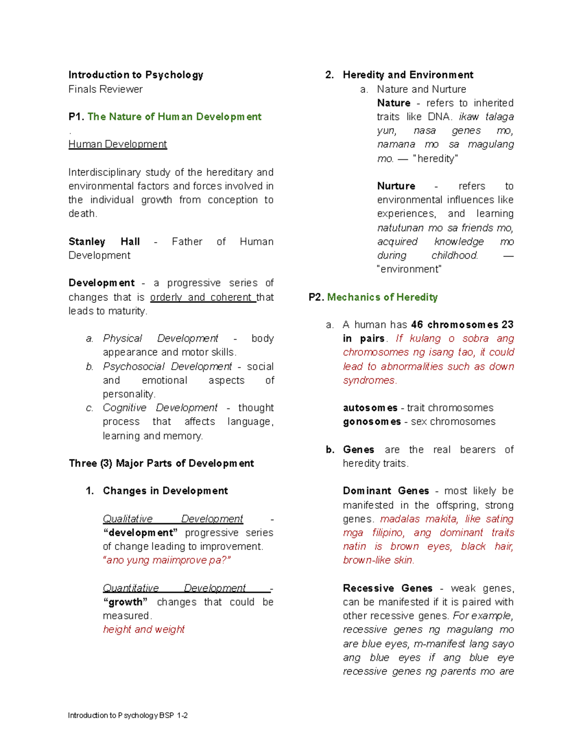 ITP 101: Finals Reviewer on Human Development and Psychology Concepts ...
