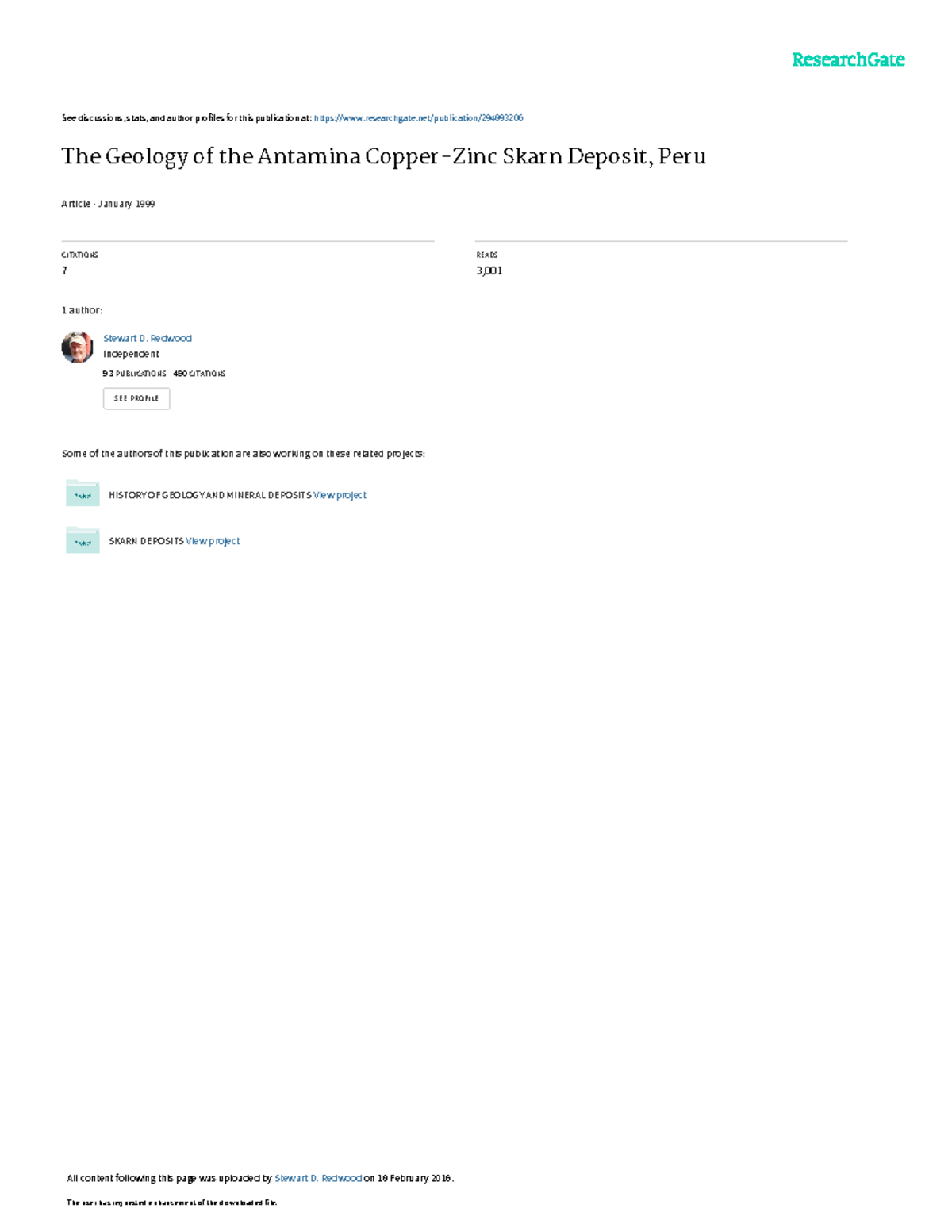 The Geology of the Antamina Copper-Zinc Skarn Deposit, Peru (1999 ...