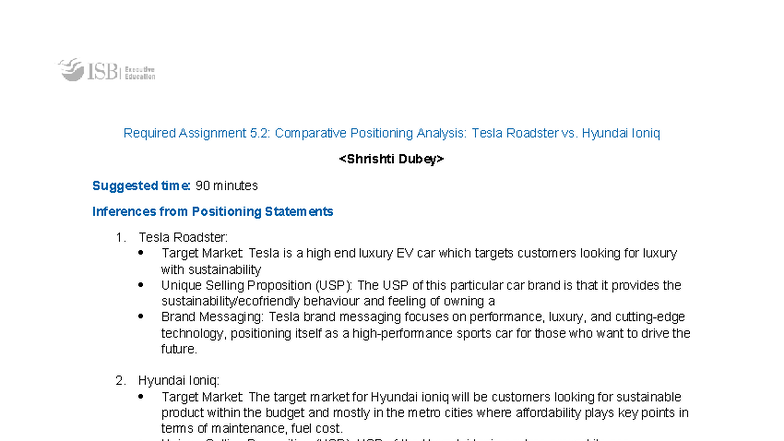 ISBPM Assignment 5.3: Comparative Positioning Analysis of Tesla vs ...
