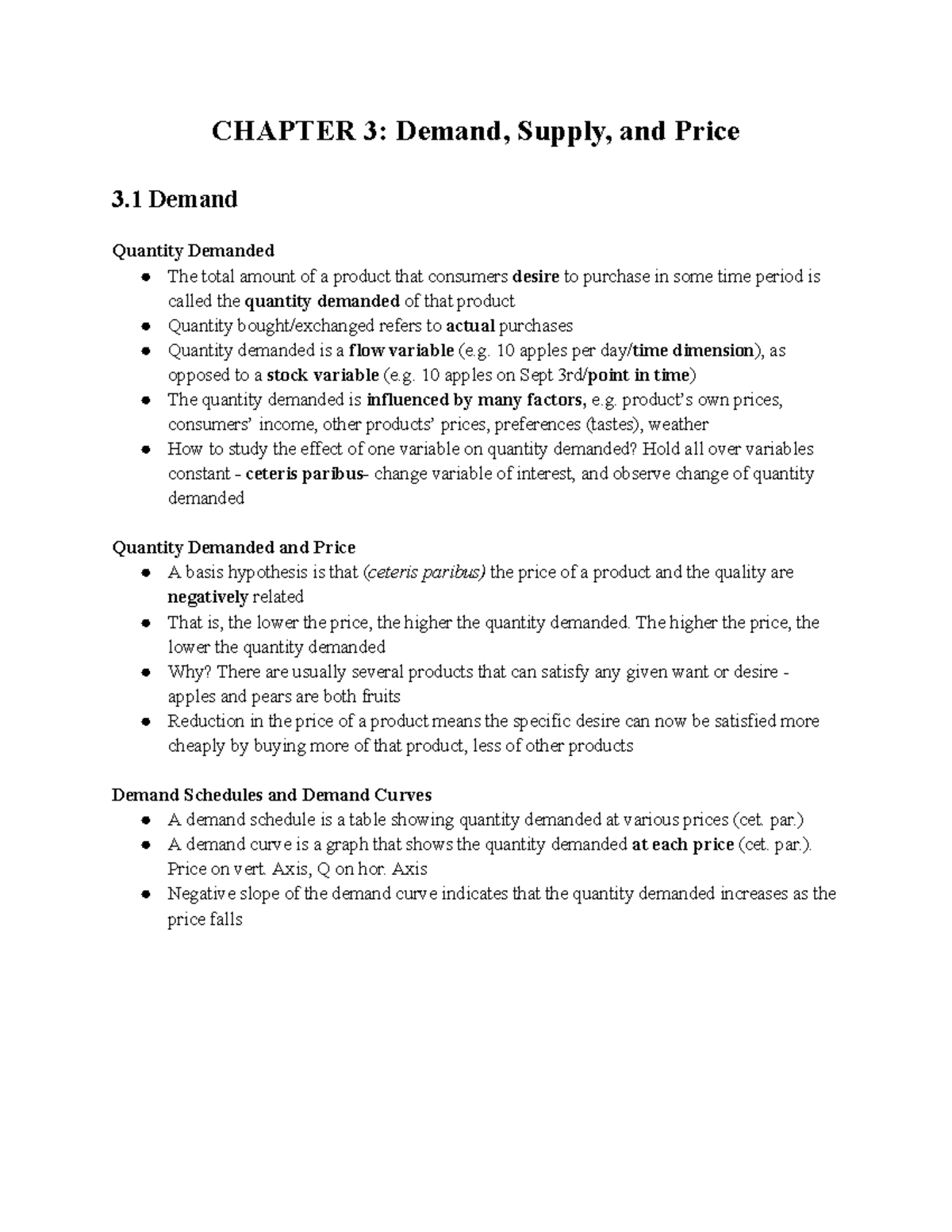 ECON 208 Chapter 3: Demand, Supply, and Price Dynamics - Studocu