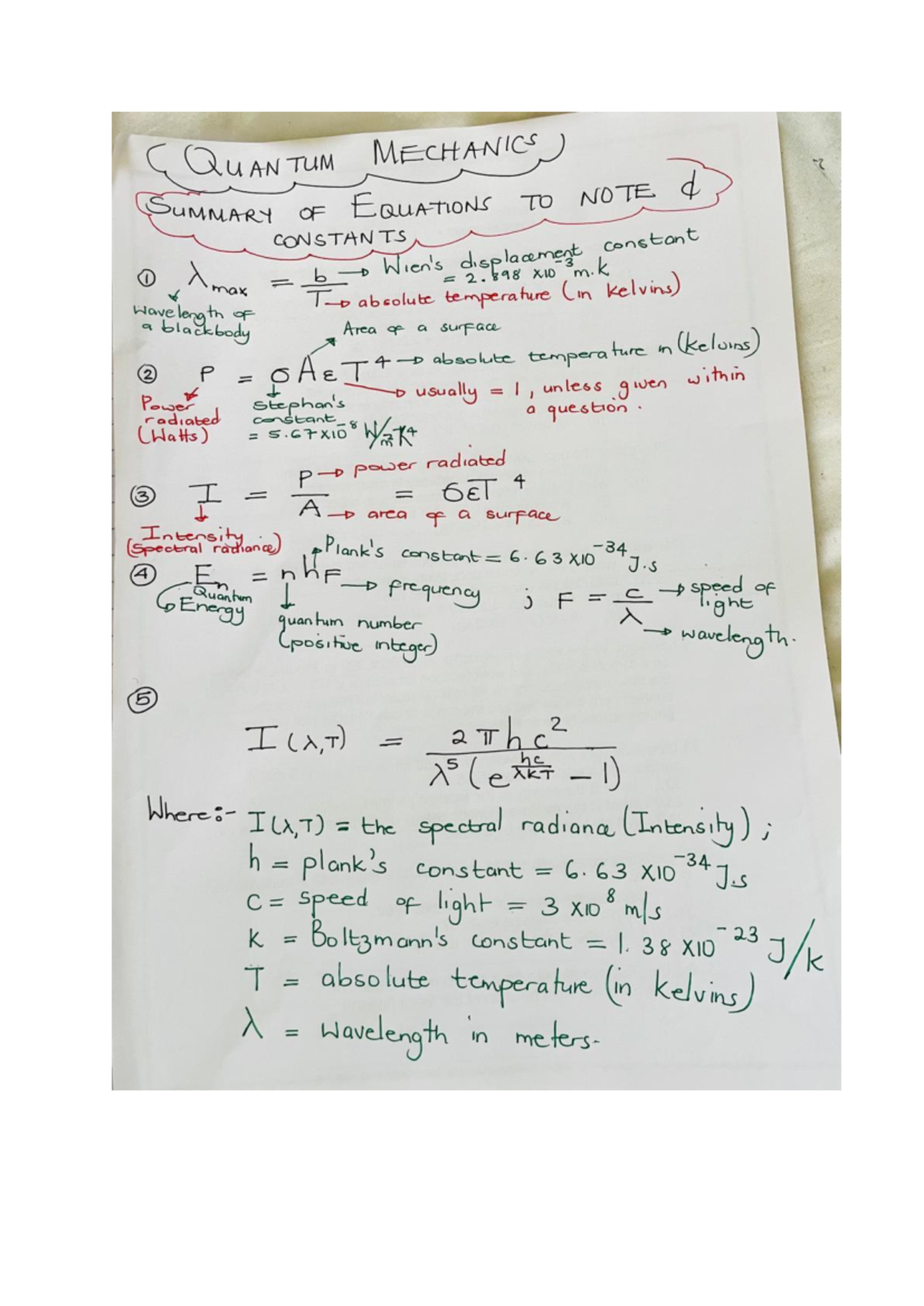 PHY 26W0 - Quantum Mechanics Summary of Key Formulas - Studocu