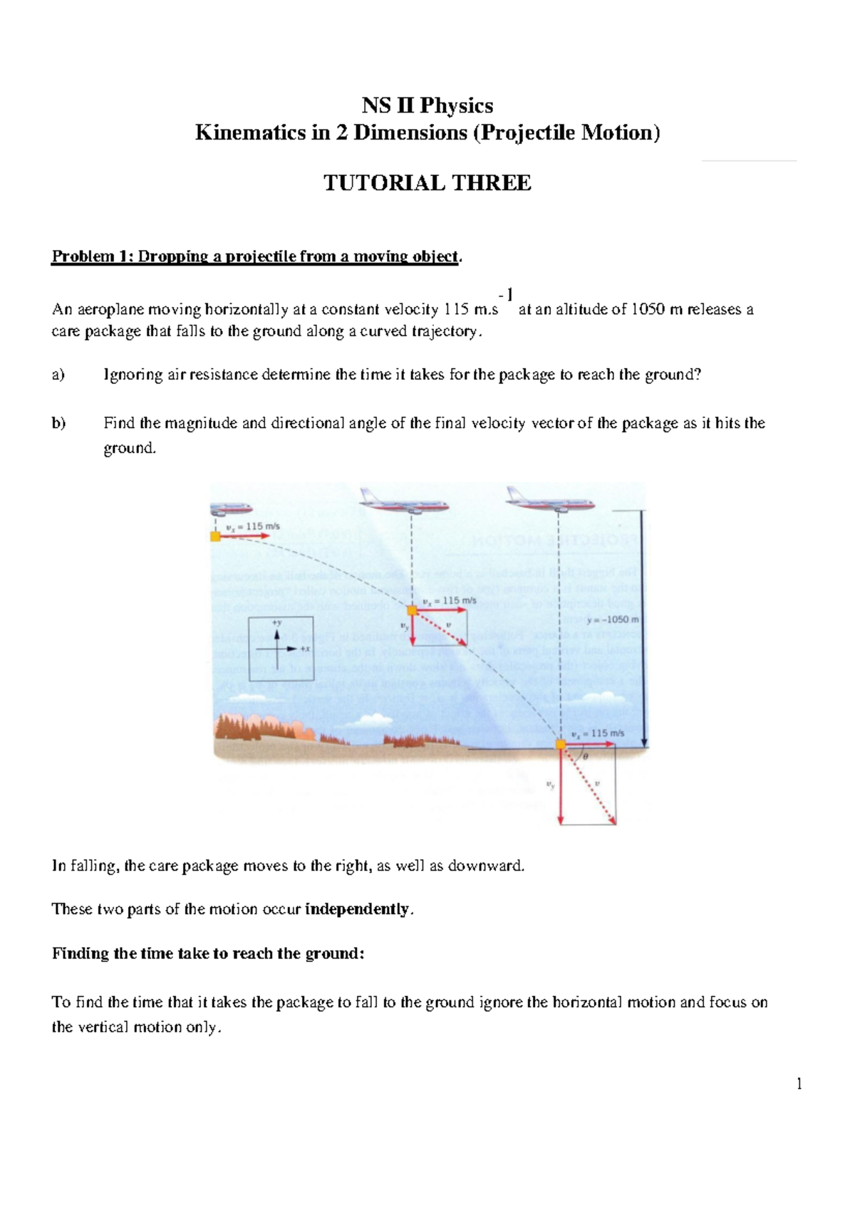 Tutorial Week 3 Memo - Best - NS II Physics Kinematics in 2 Dimensions ...