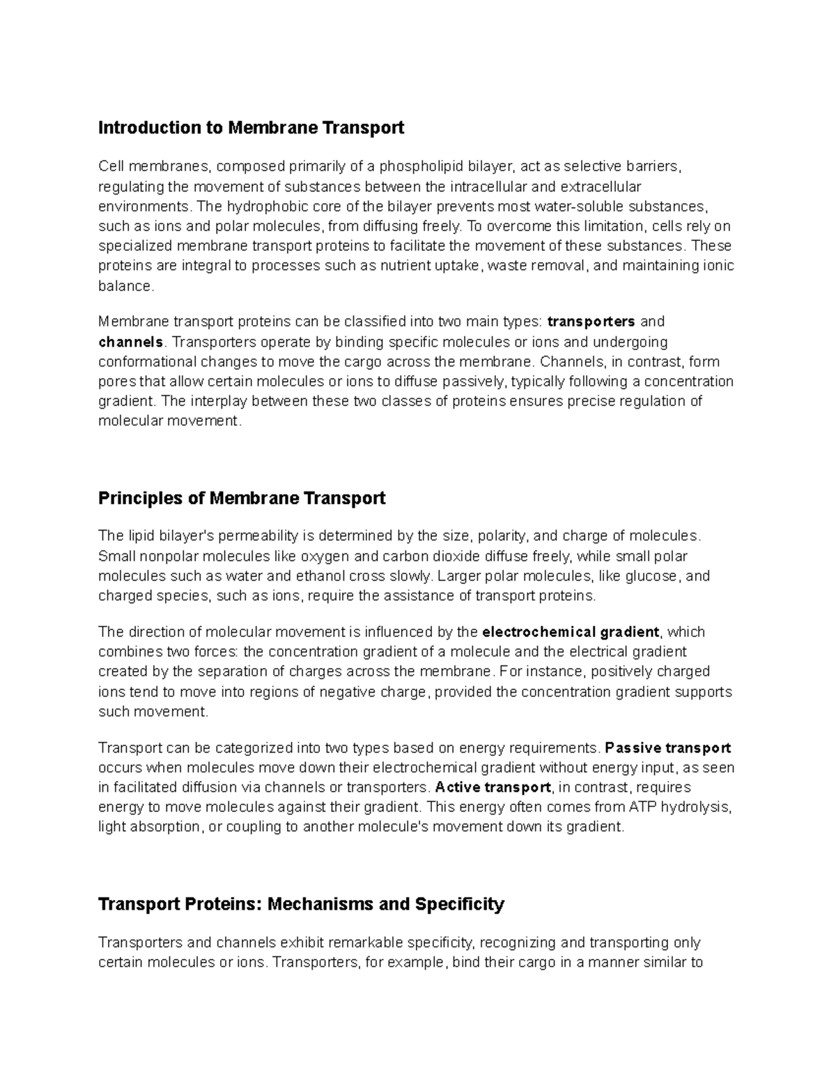 CH12 - Summary Notes on Membrane Transport in Essential Cell Biology ...