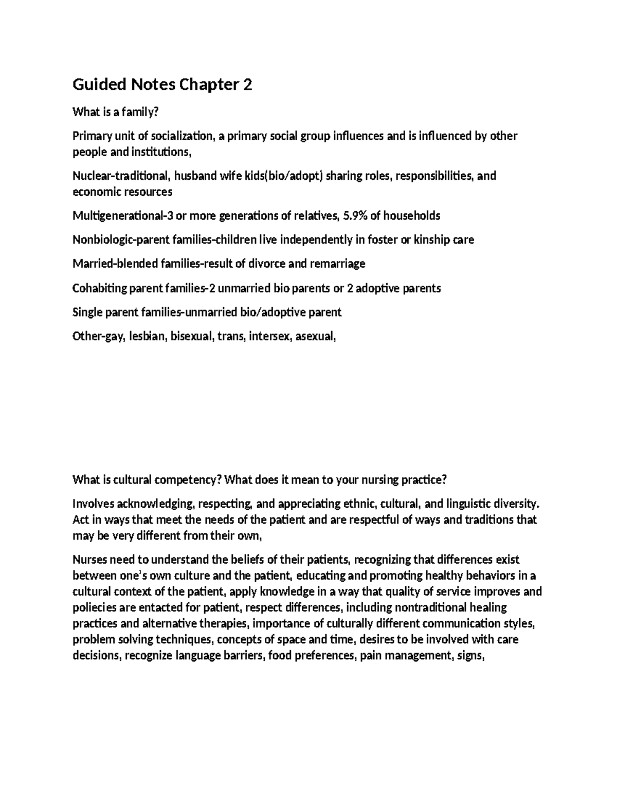Guided Notes for Chapter 2: Family Dynamics & Cultural Competency - Studocu
