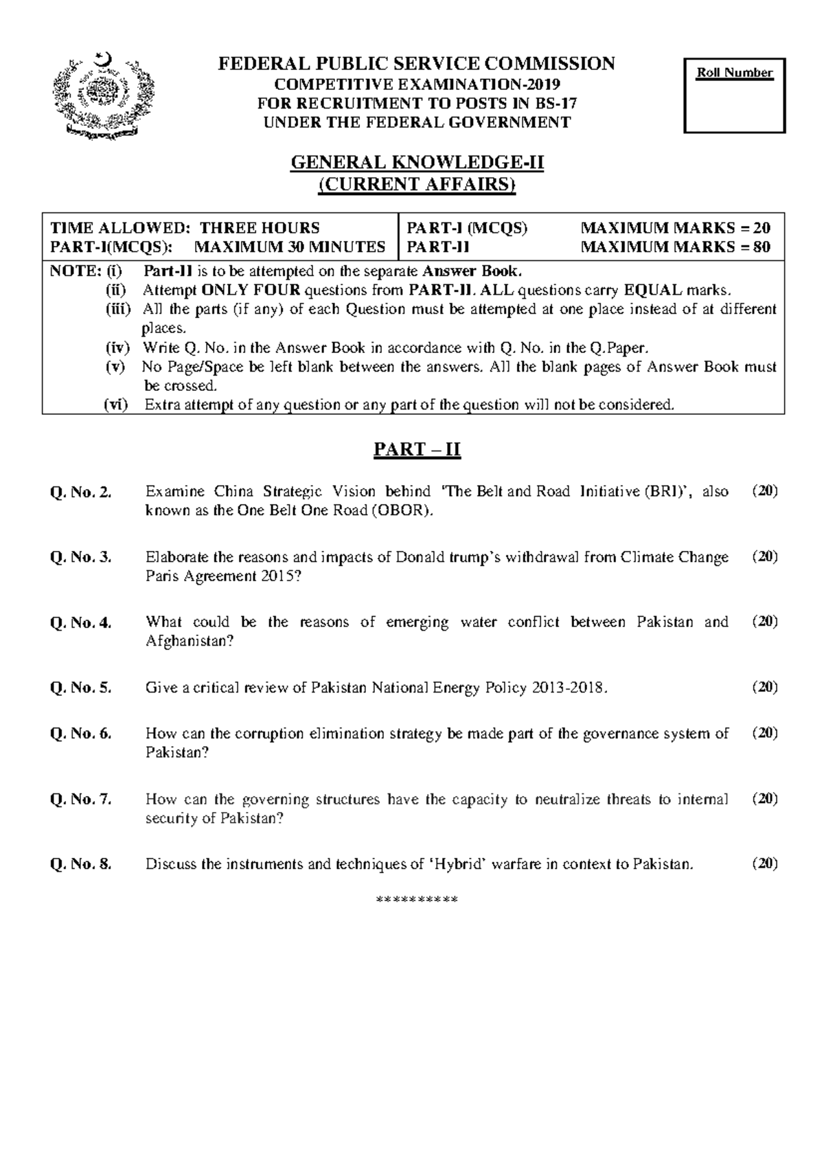 GK-II Subjective: Current Affairs Exam Questions and Guidelines - Studocu