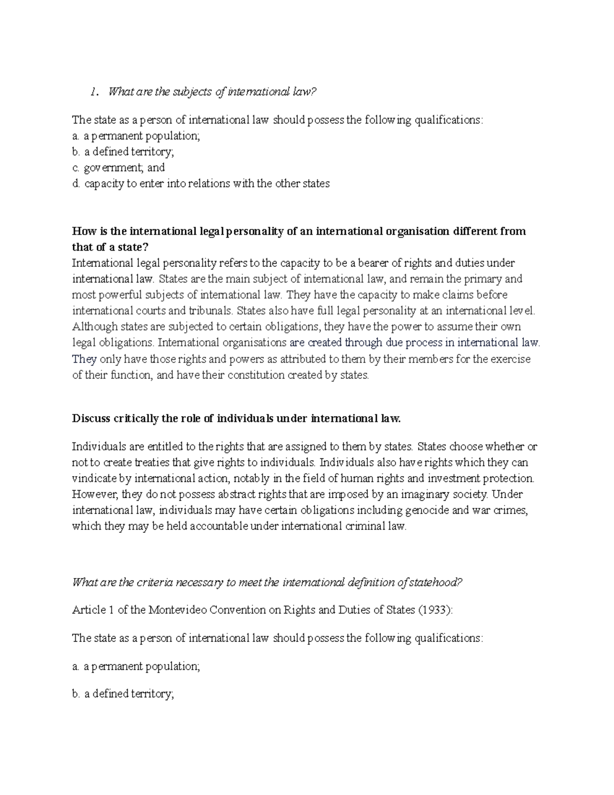 Laws2000 week 5 tutorial - What are the subjects of international law ...