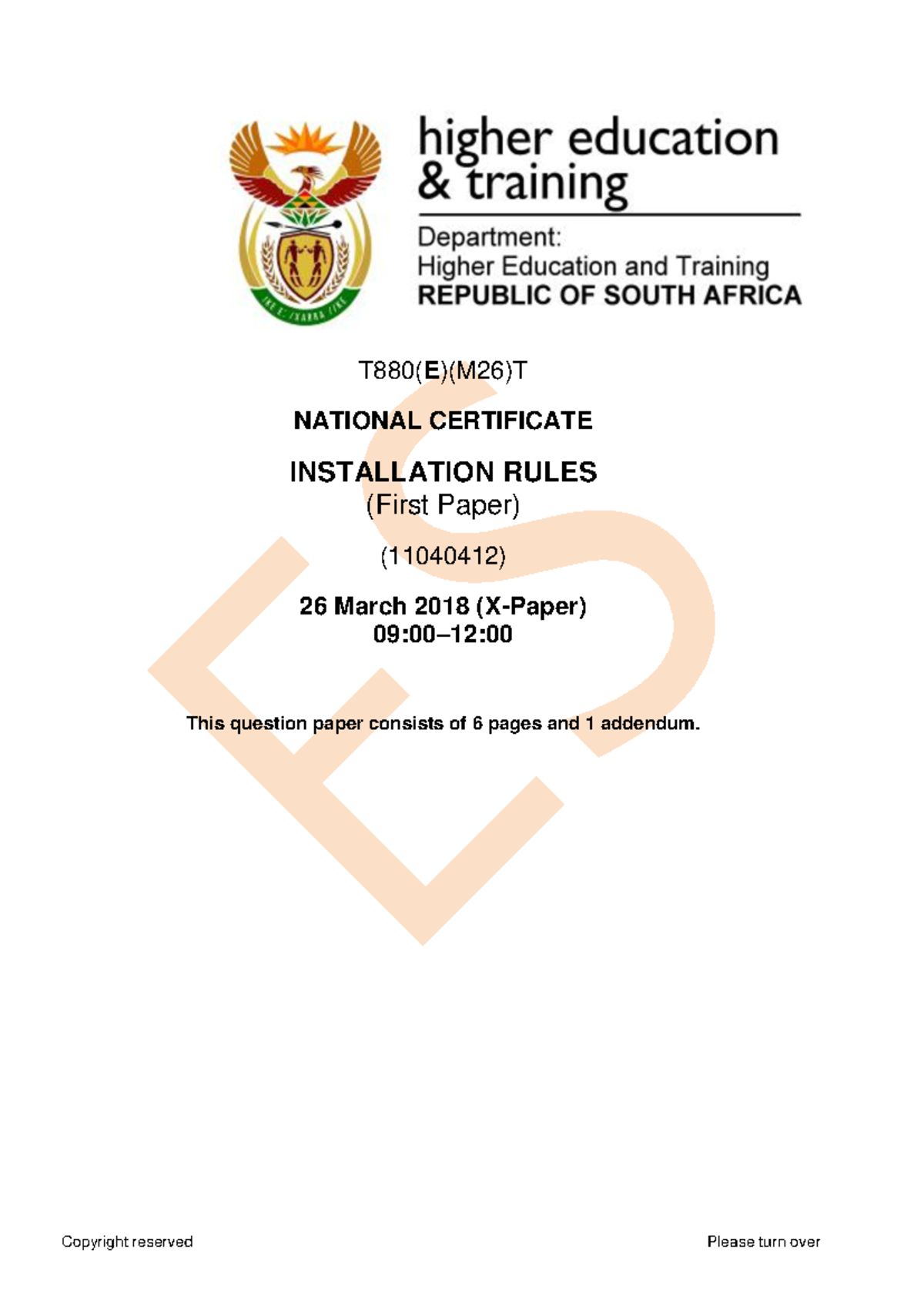 T880 - Installation Rules First Paper QP March 2018 - Studocu