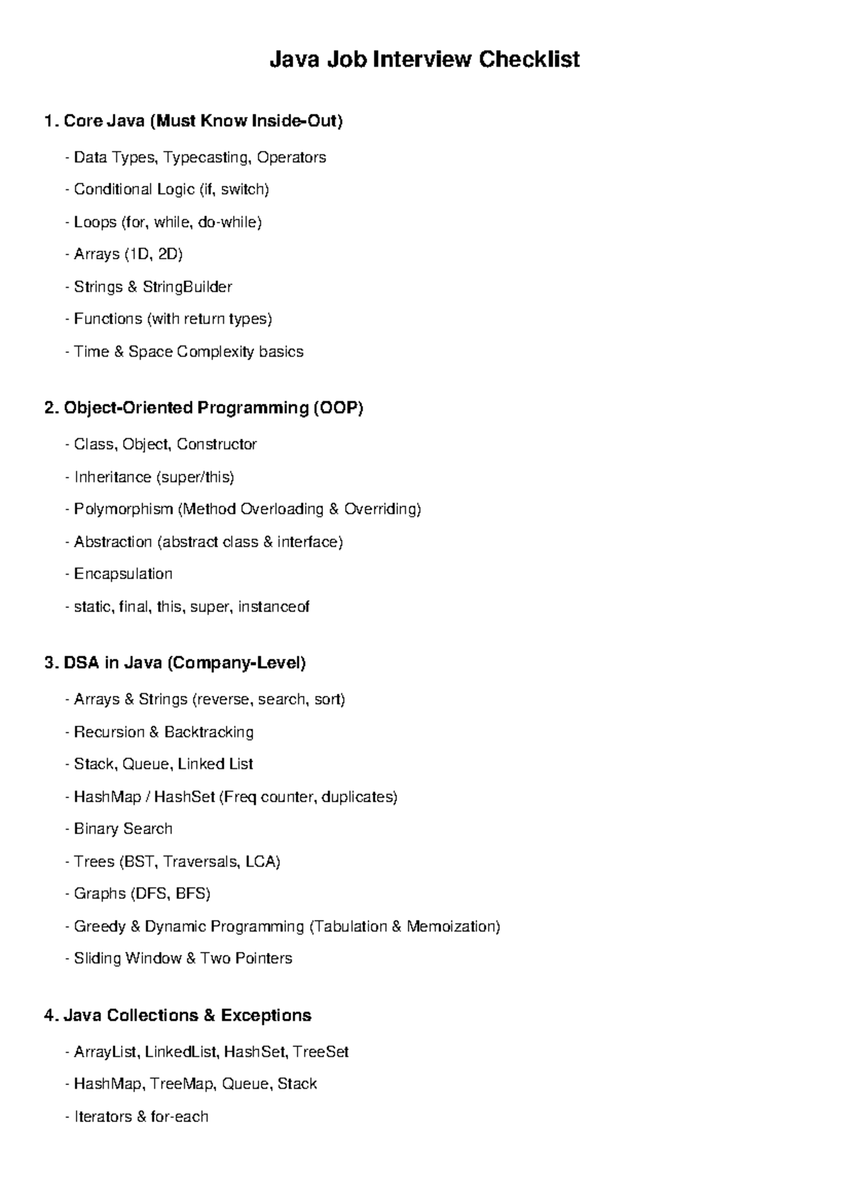 Java Job Interview Checklist: Essential Topics for Success - Studocu
