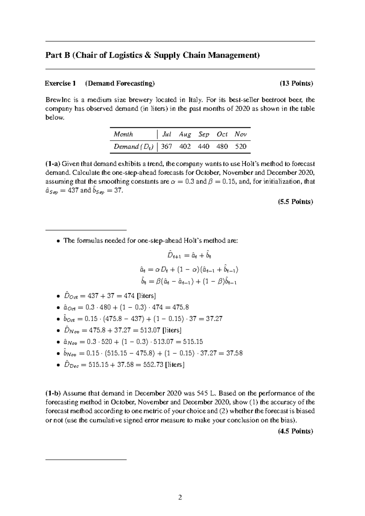 Holt's Method in Demand Forecasting (Log. & Supply Chain Mgt) Exam ...