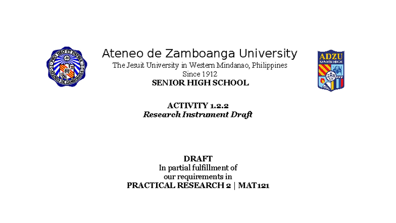 ABM 12 - Research Instrument Draft for Practical Research 2 - Studocu